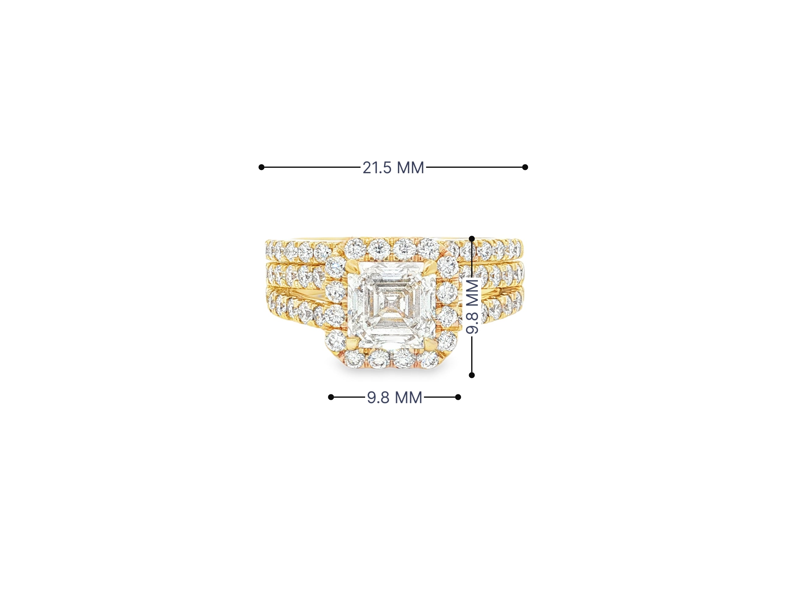 14k Emerald-Cut Halo Diamond Ring Set with Split Shank 2.75 CT
