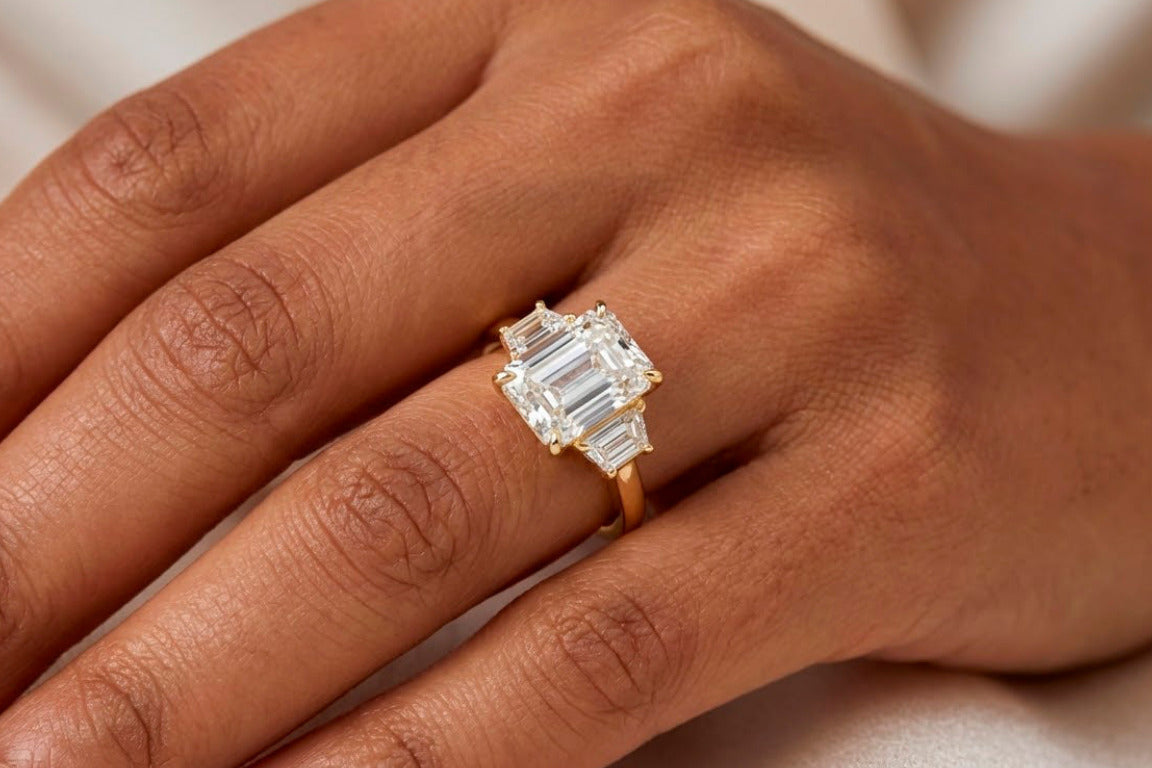 14k Gold Diamond Ring with Emerald-Cut Center Stone & Baguette Accents 3ct