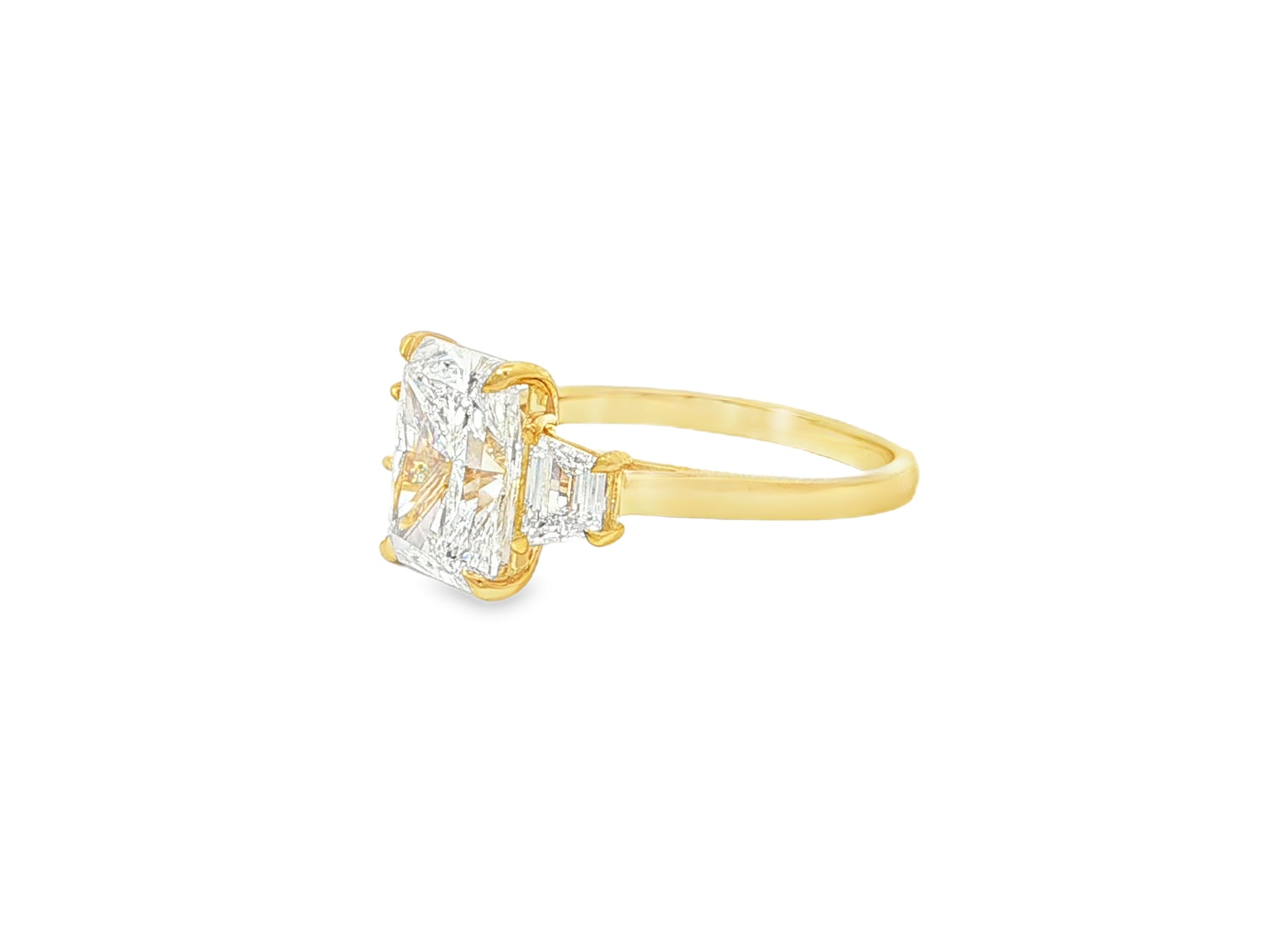 14k Gold Diamond Ring with Emerald-Cut Center Stone & Baguette Accents 3ct