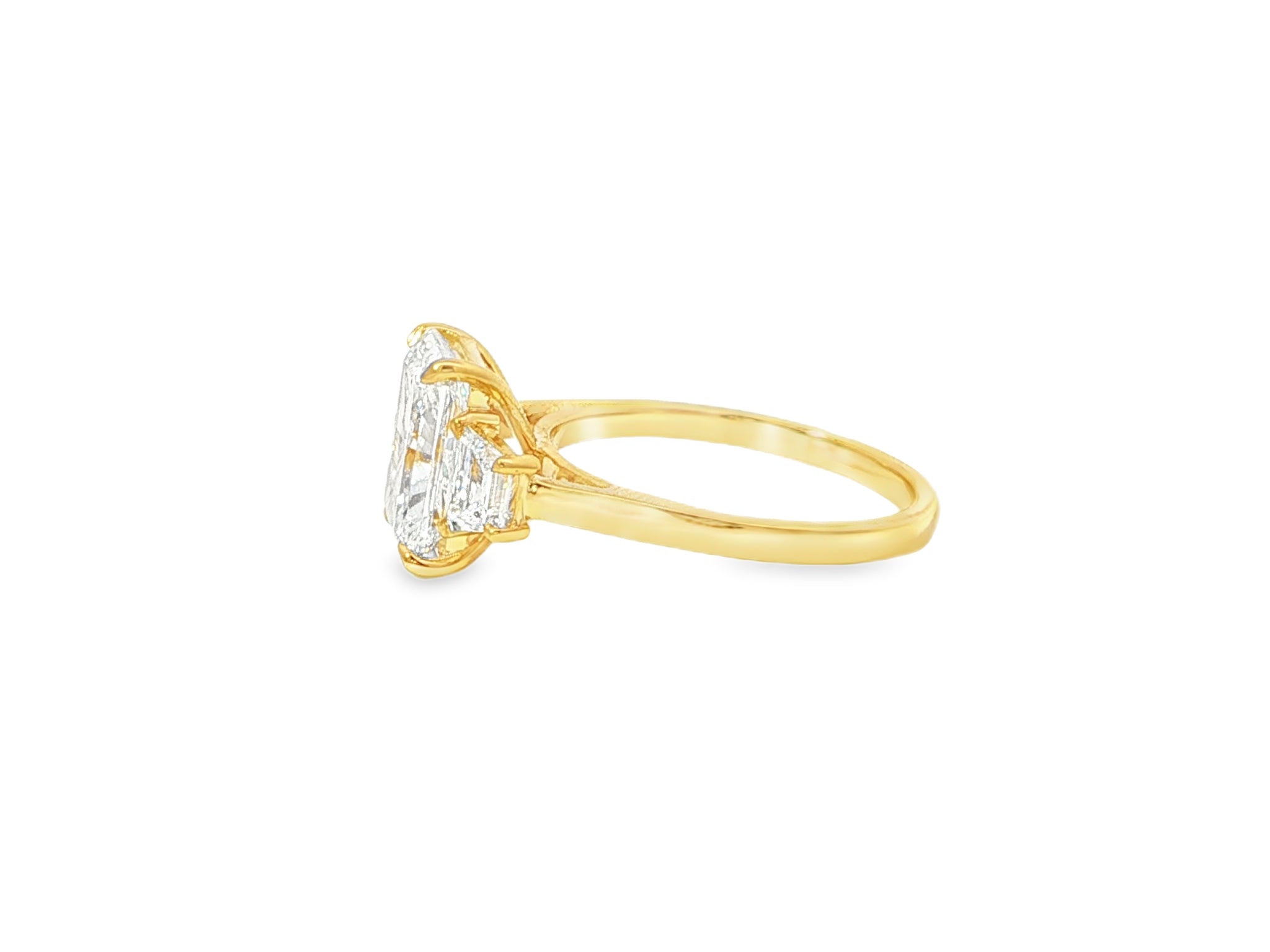 14k Gold Diamond Ring with Emerald-Cut Center Stone & Baguette Accents 3ct