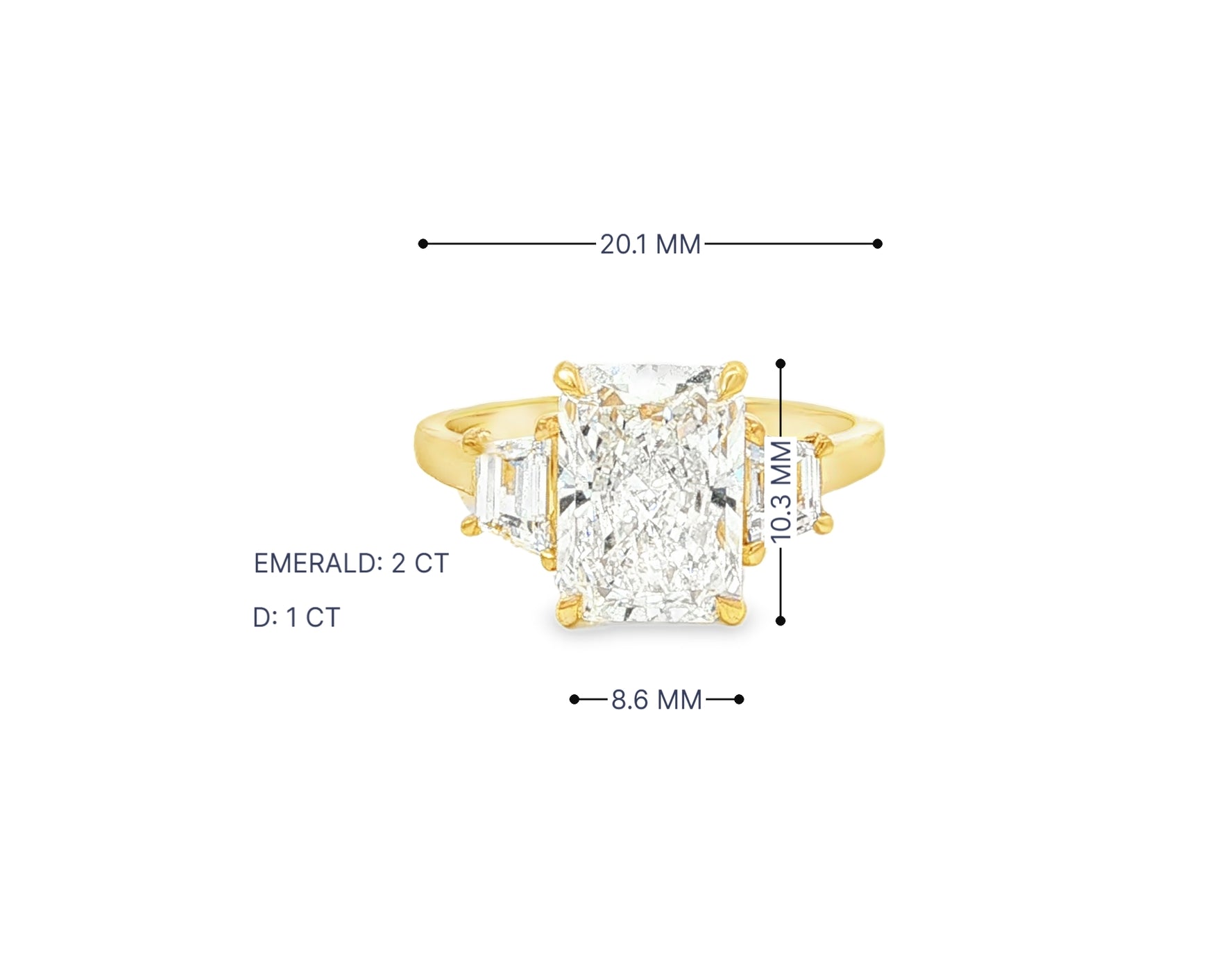 14k Gold Diamond Ring with Emerald-Cut Center Stone & Baguette Accents 3ct