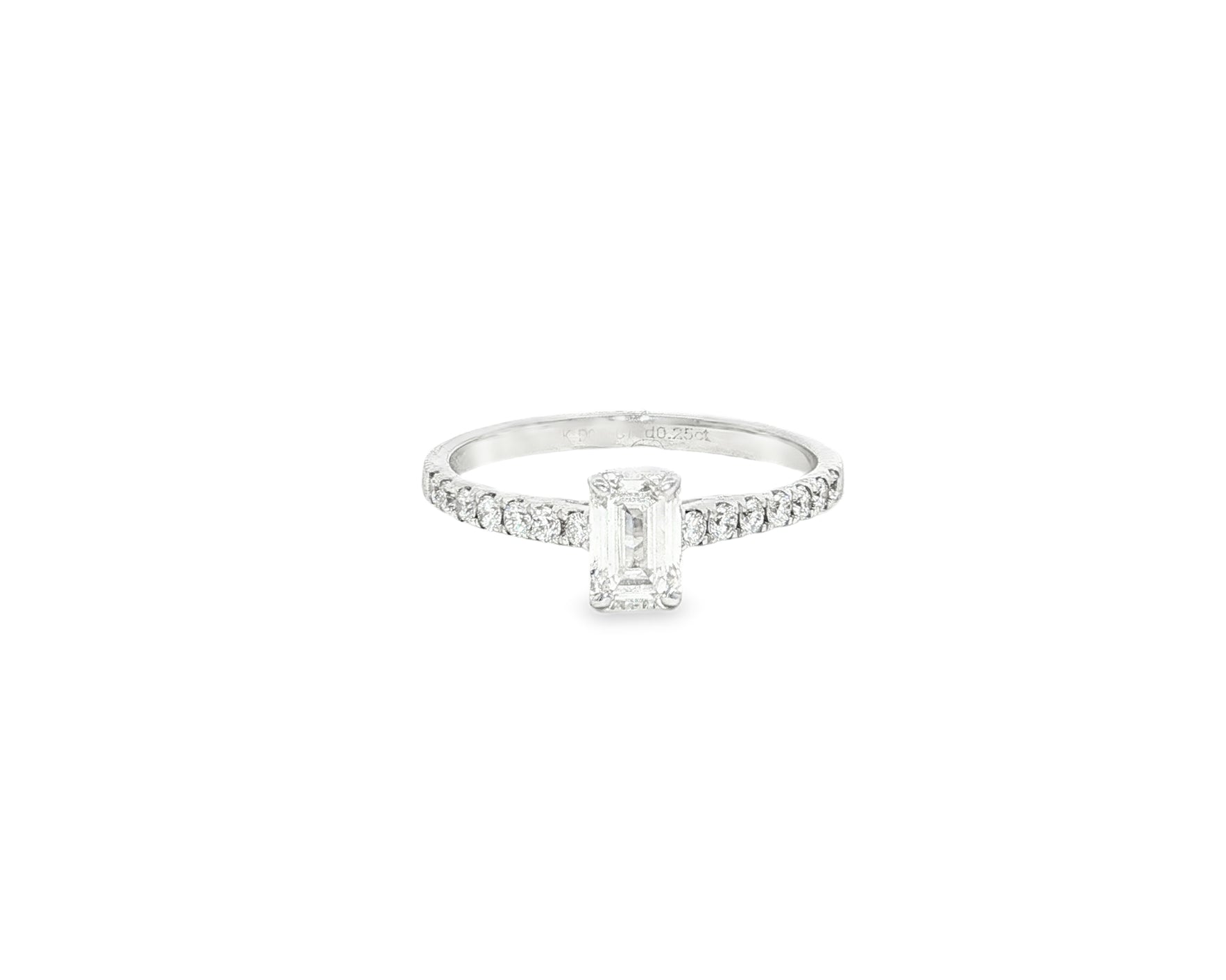 14k Gold Diamond Ring with Emerald-Cut Center and Pavé Band 0.90 CT