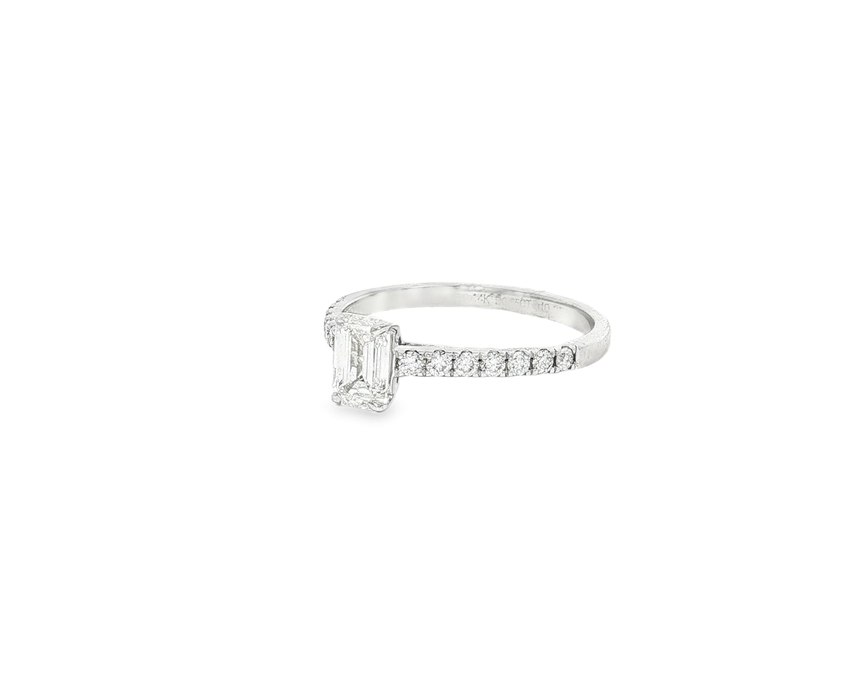 14k Gold Diamond Ring with Emerald-Cut Center and Pavé Band 0.90 CT