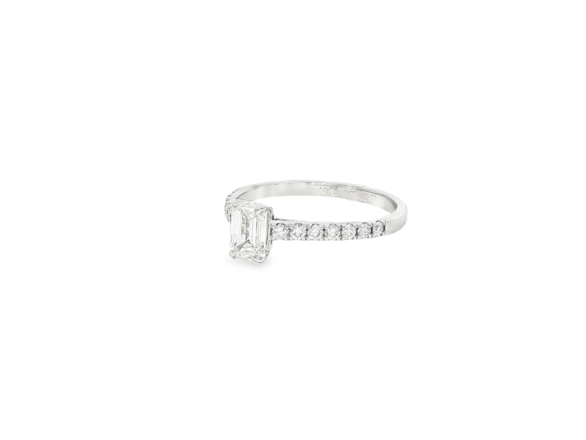 14k Gold Diamond Ring with Emerald-Cut Center and Pavé Band 0.90 CT