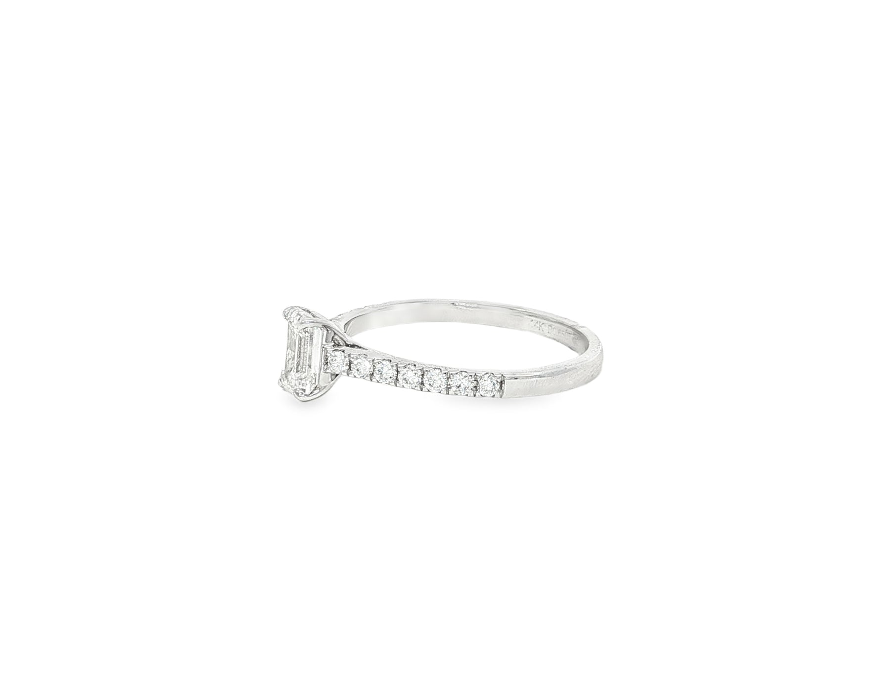 14k Gold Diamond Ring with Emerald-Cut Center and Pavé Band 0.90 CT