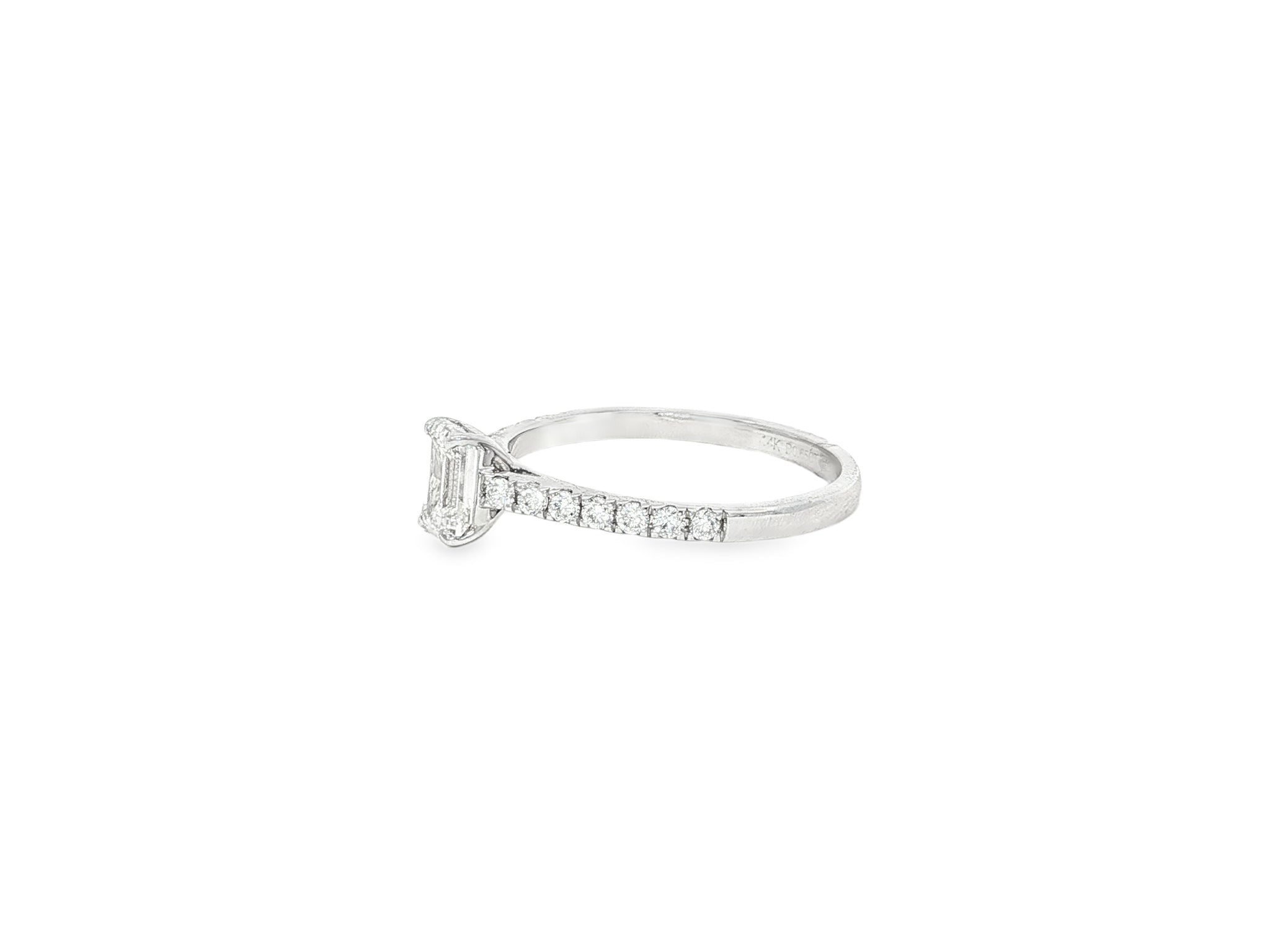 14k Gold Diamond Ring with Emerald-Cut Center and Pavé Band 0.90 CT