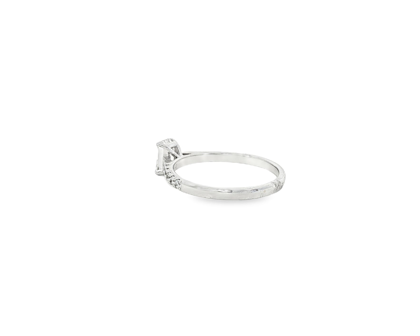 14k Gold Diamond Ring with Emerald-Cut Center and Pavé Band 0.90 CT