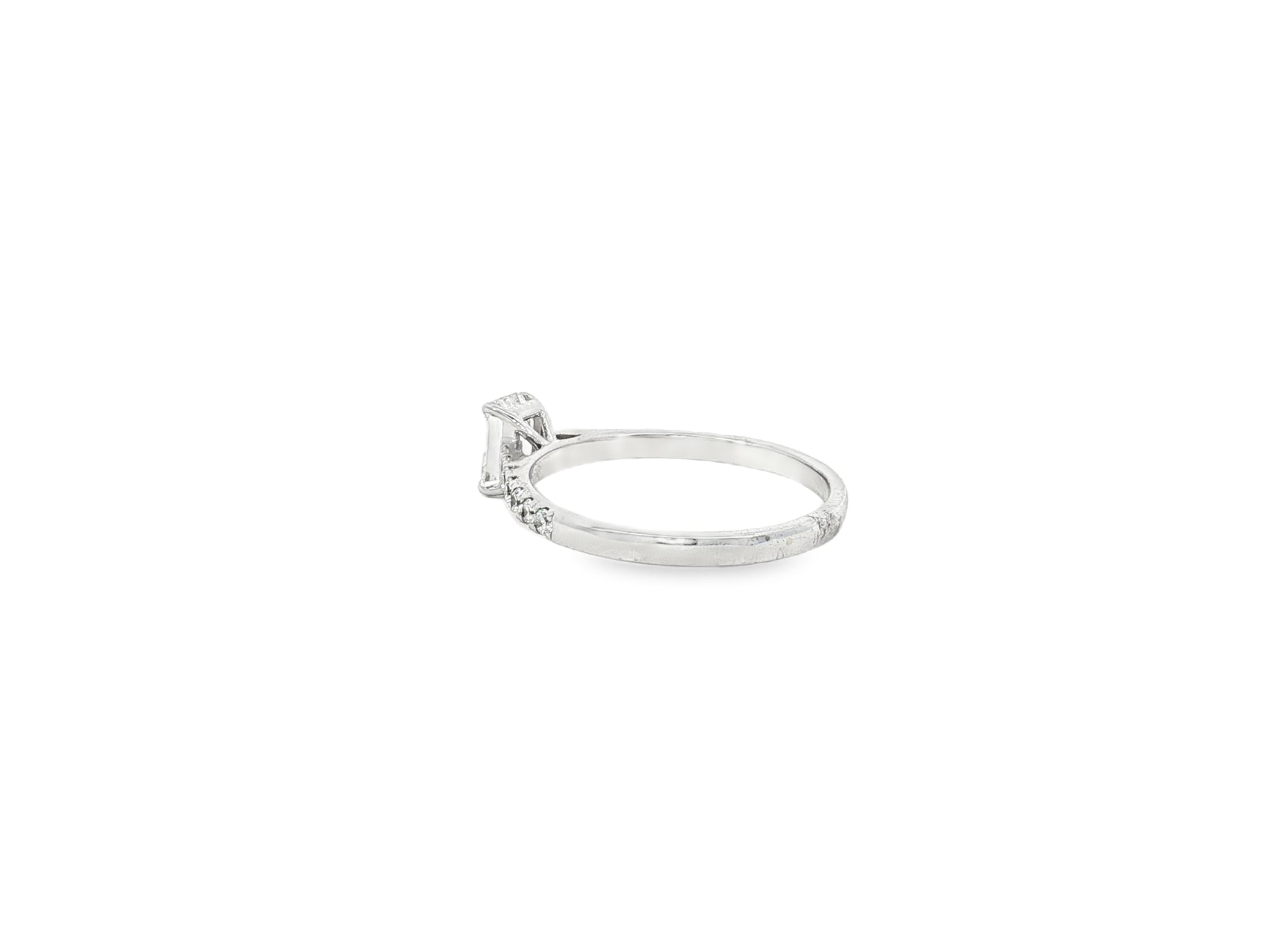 14k Gold Diamond Ring with Emerald-Cut Center and Pavé Band 0.90 CT