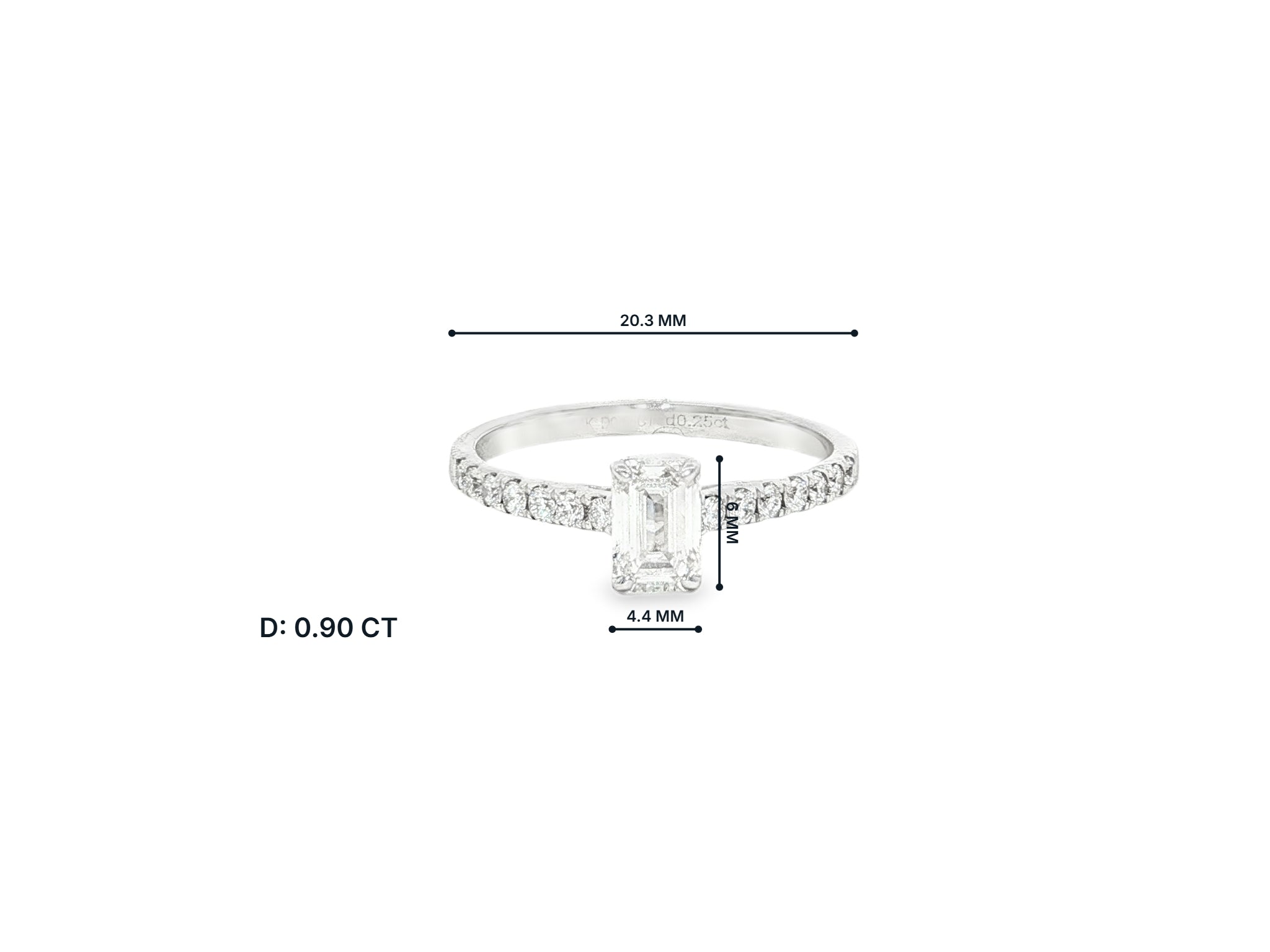 14k Gold Diamond Ring with Emerald-Cut Center and Pavé Band 0.90 CT