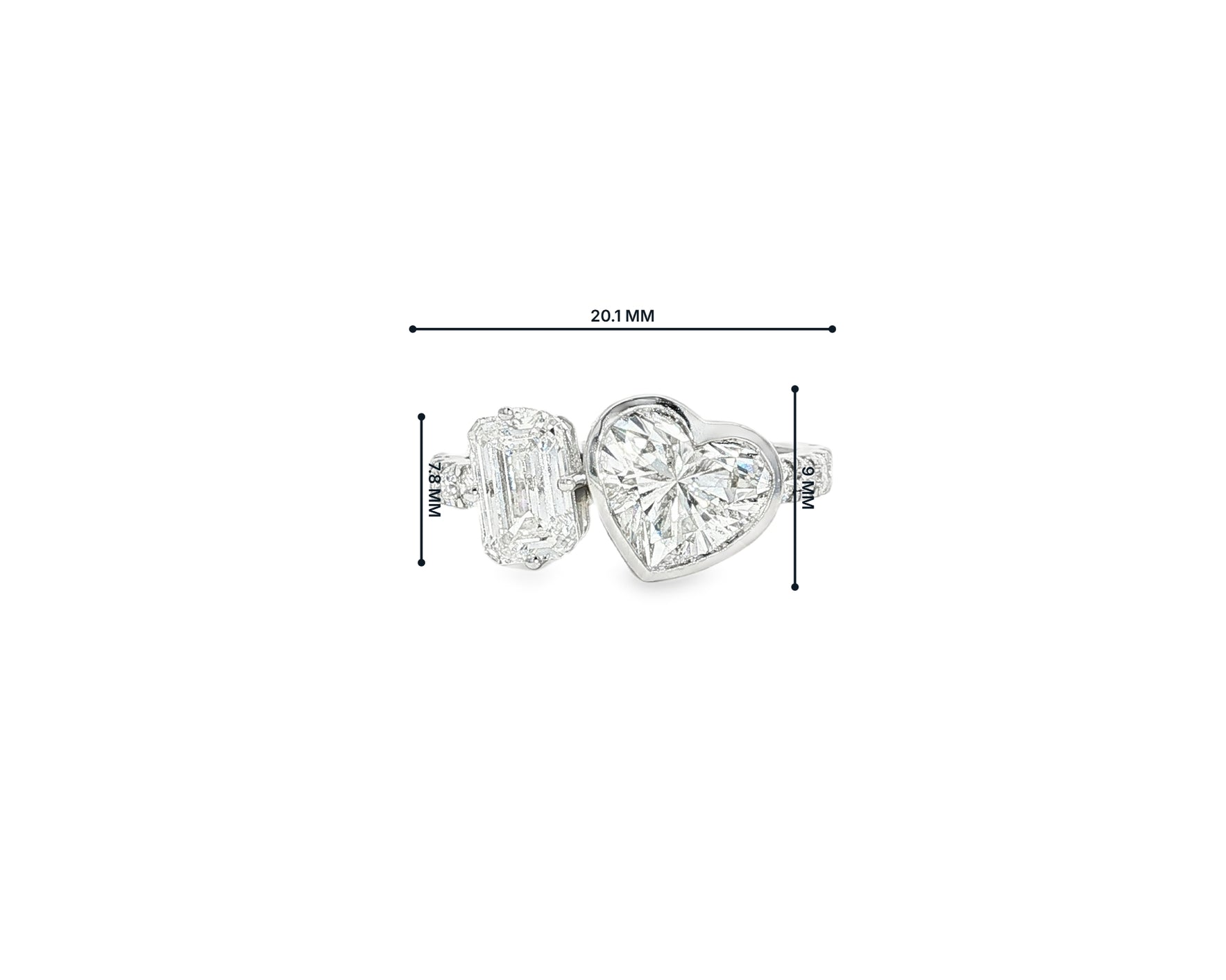 14k Gold Diamond Ring with Heart-Shaped & Emerald-Cut 3.0ct