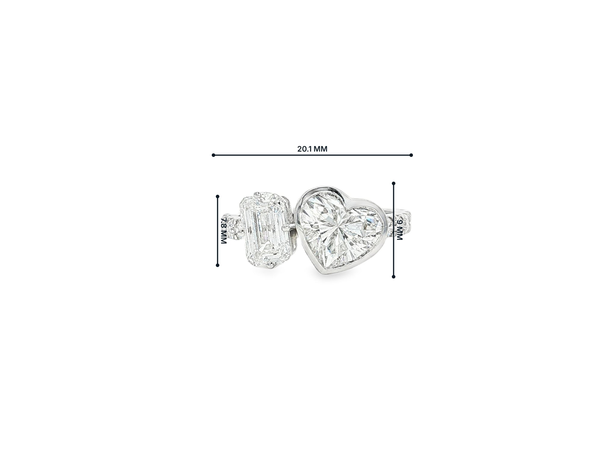 14k Gold Diamond Ring with Heart-Shaped & Emerald-Cut 3.0ct