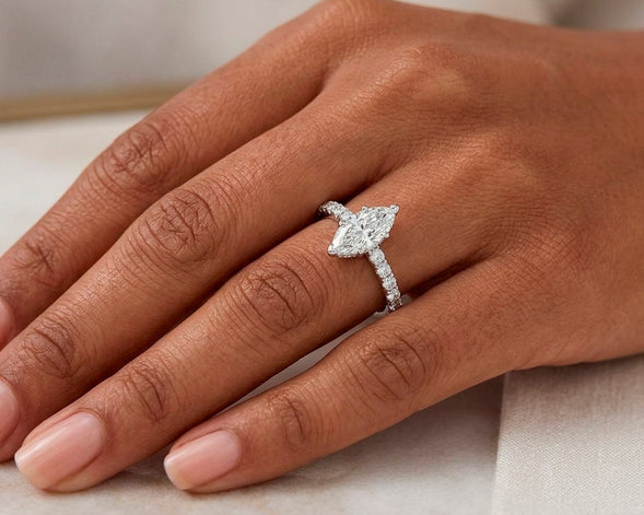 14k Gold Diamond Ring with Marquise-Cut Center & Pavé Band 0.52ct