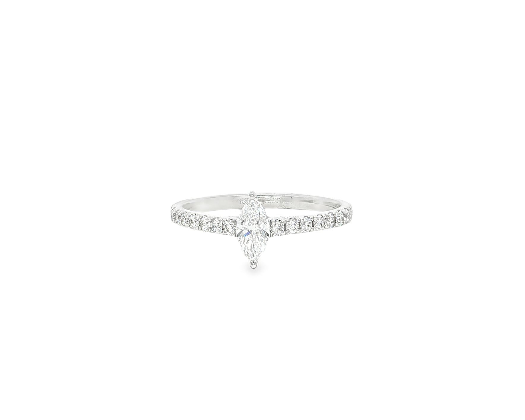 14k Gold Diamond Ring with Marquise-Cut Center & Pavé Band 0.52ct