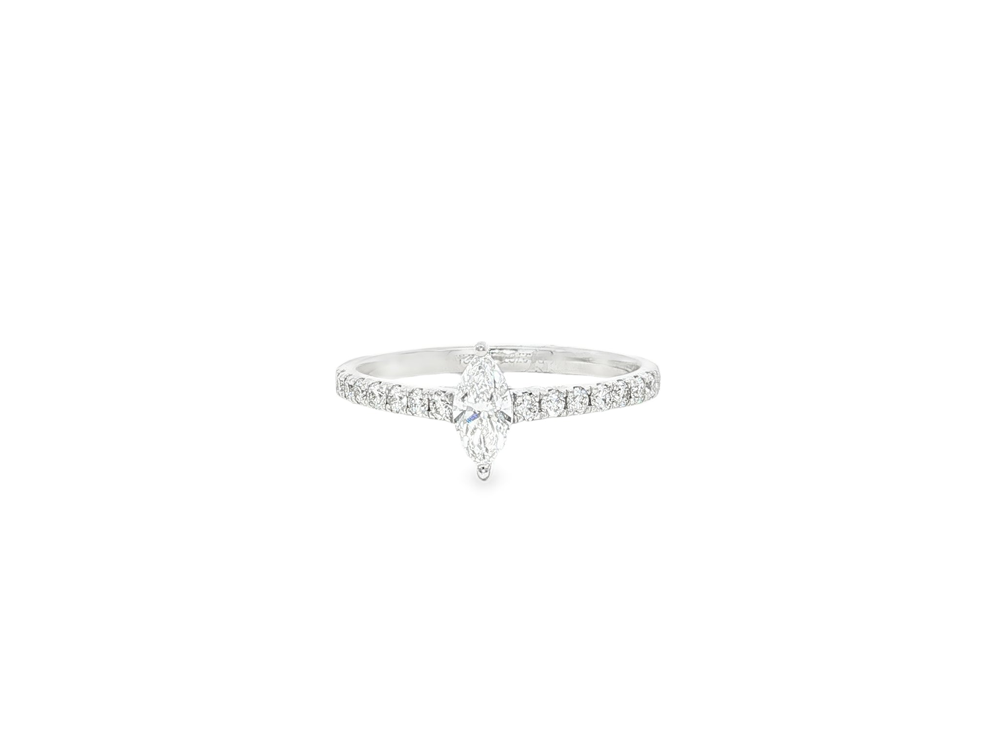 14k Gold Diamond Ring with Marquise-Cut Center & Pavé Band 0.52ct