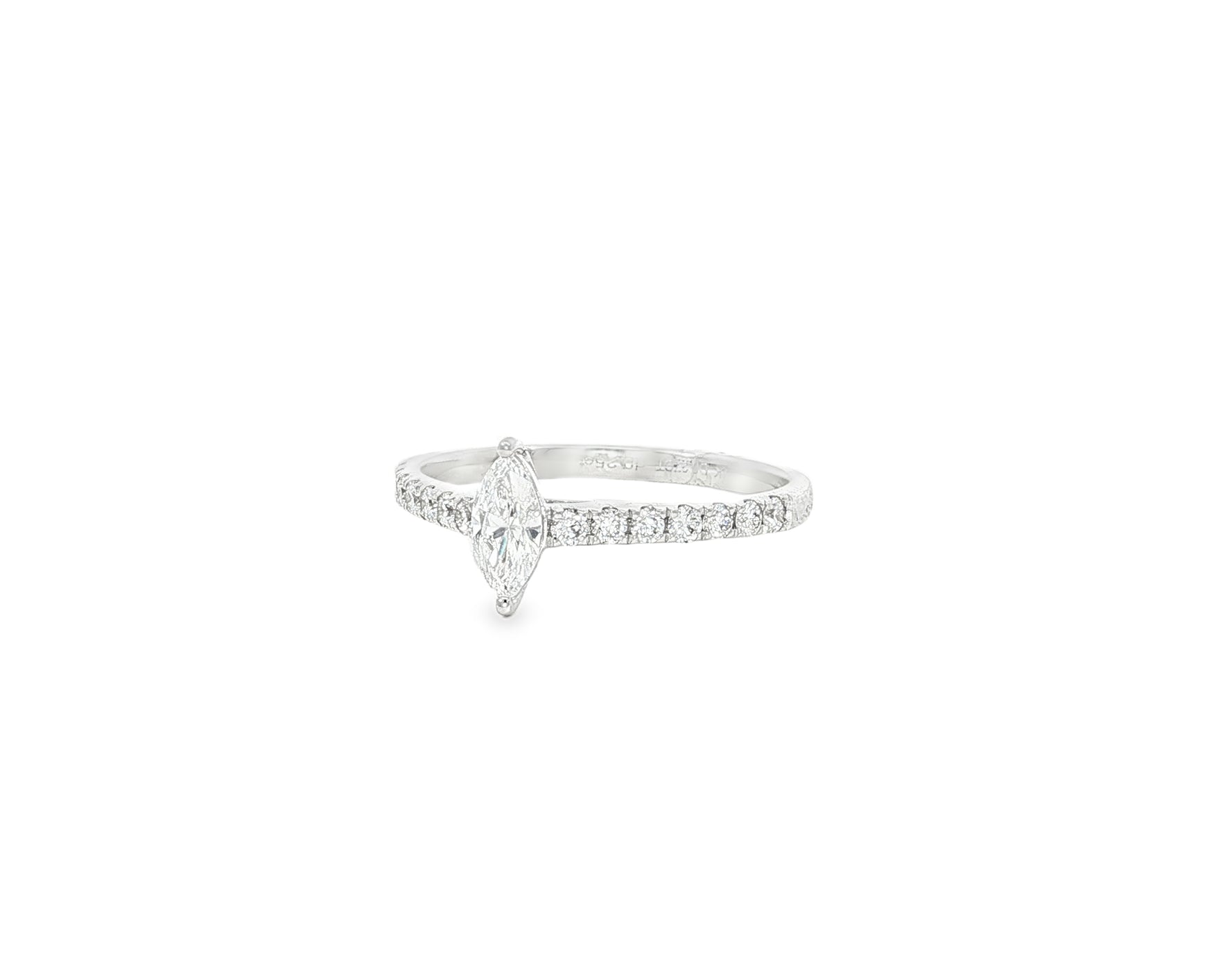 14k Gold Diamond Ring with Marquise-Cut Center & Pavé Band 0.52ct