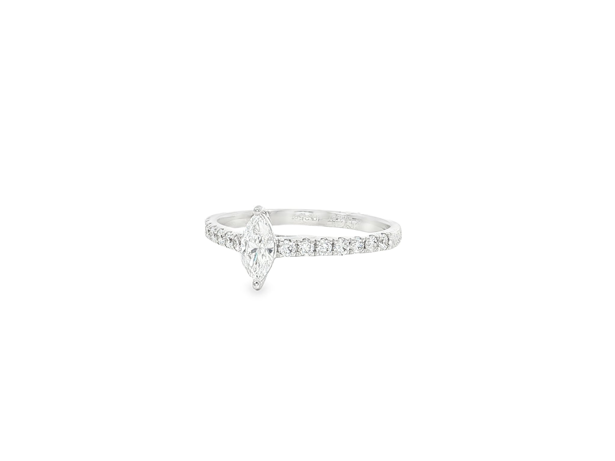 14k Gold Diamond Ring with Marquise-Cut Center & Pavé Band 0.52ct