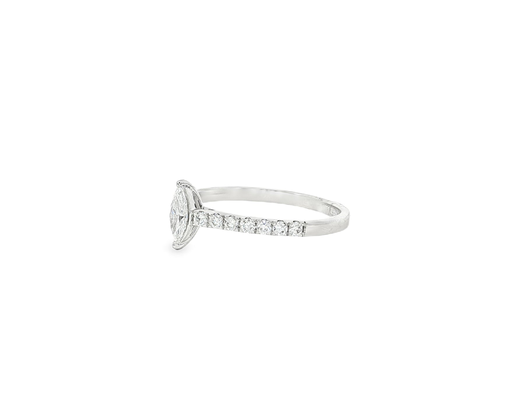 14k Gold Diamond Ring with Marquise-Cut Center & Pavé Band 0.52ct
