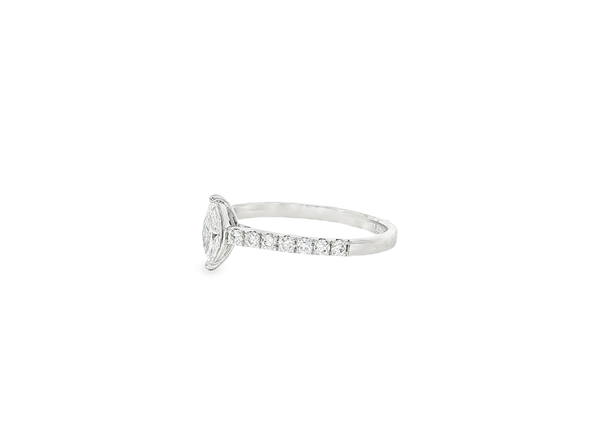 14k Gold Diamond Ring with Marquise-Cut Center & Pavé Band 0.52ct