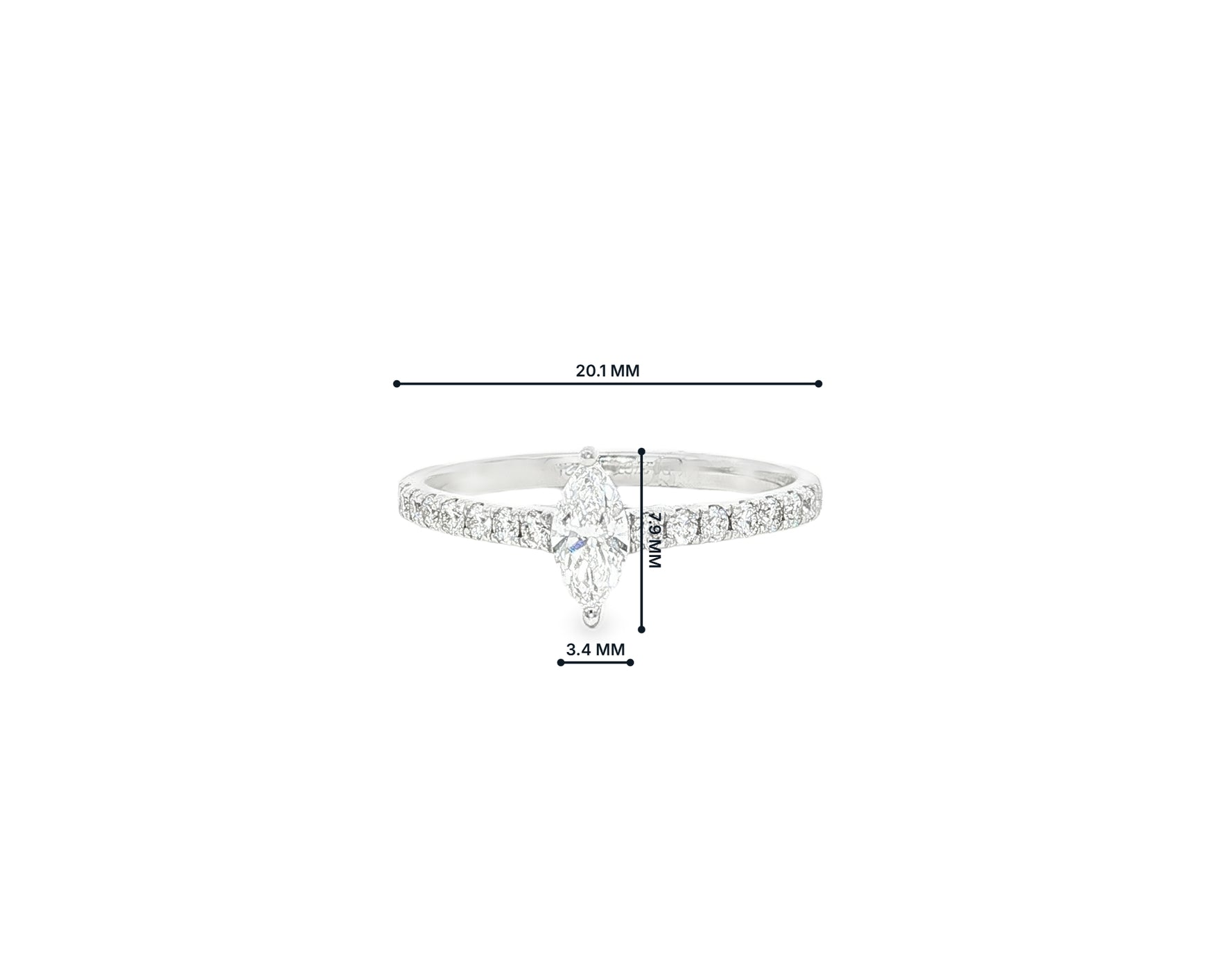 14k Gold Diamond Ring with Marquise-Cut Center & Pavé Band 0.52ct