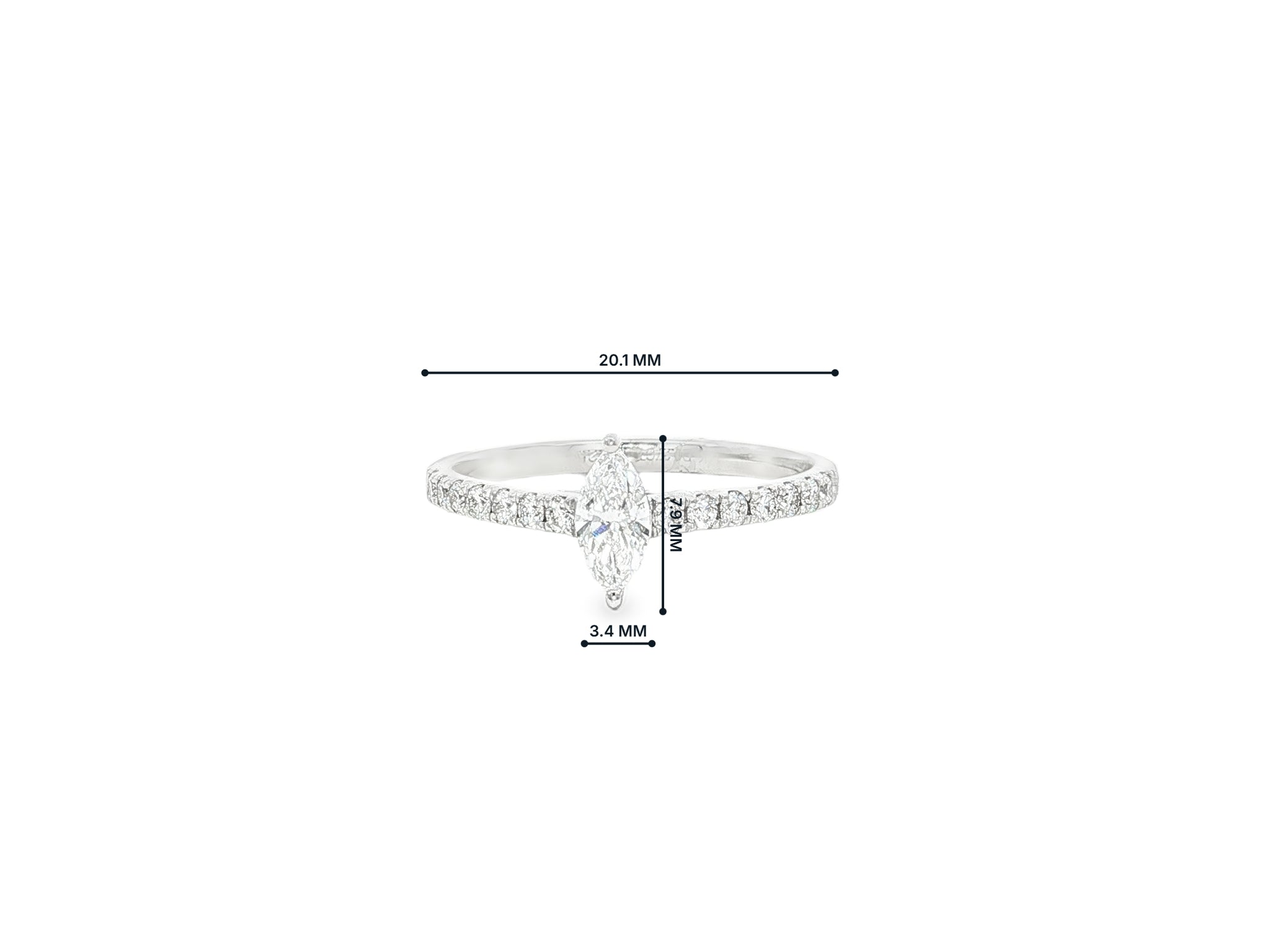 14k Gold Diamond Ring with Marquise-Cut Center & Pavé Band 0.52ct