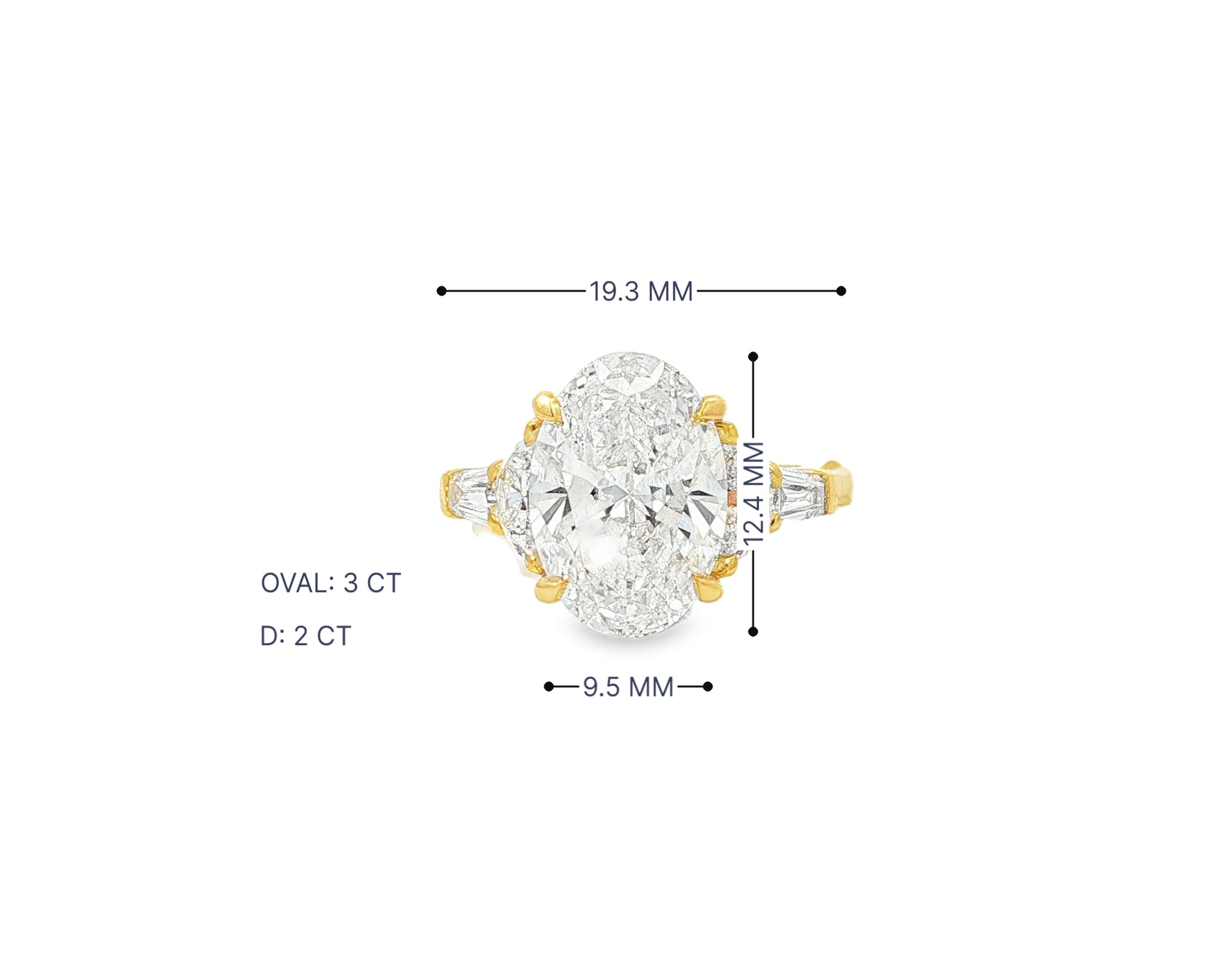 14k Gold Diamond Ring with Oval Center & Three-Stone Design 4.68ct