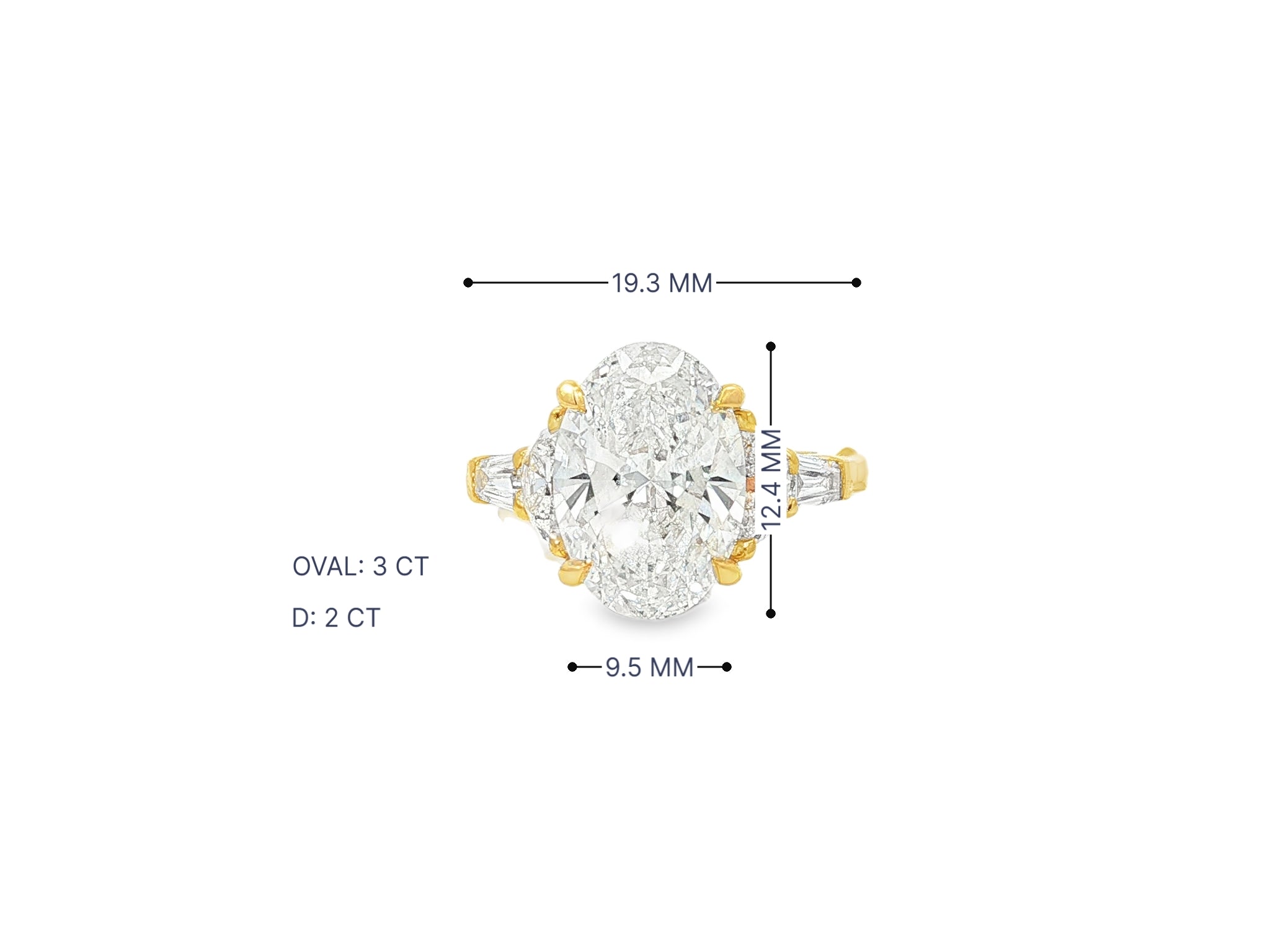 14k Gold Diamond Ring with Oval Center & Three-Stone Design 4.68ct