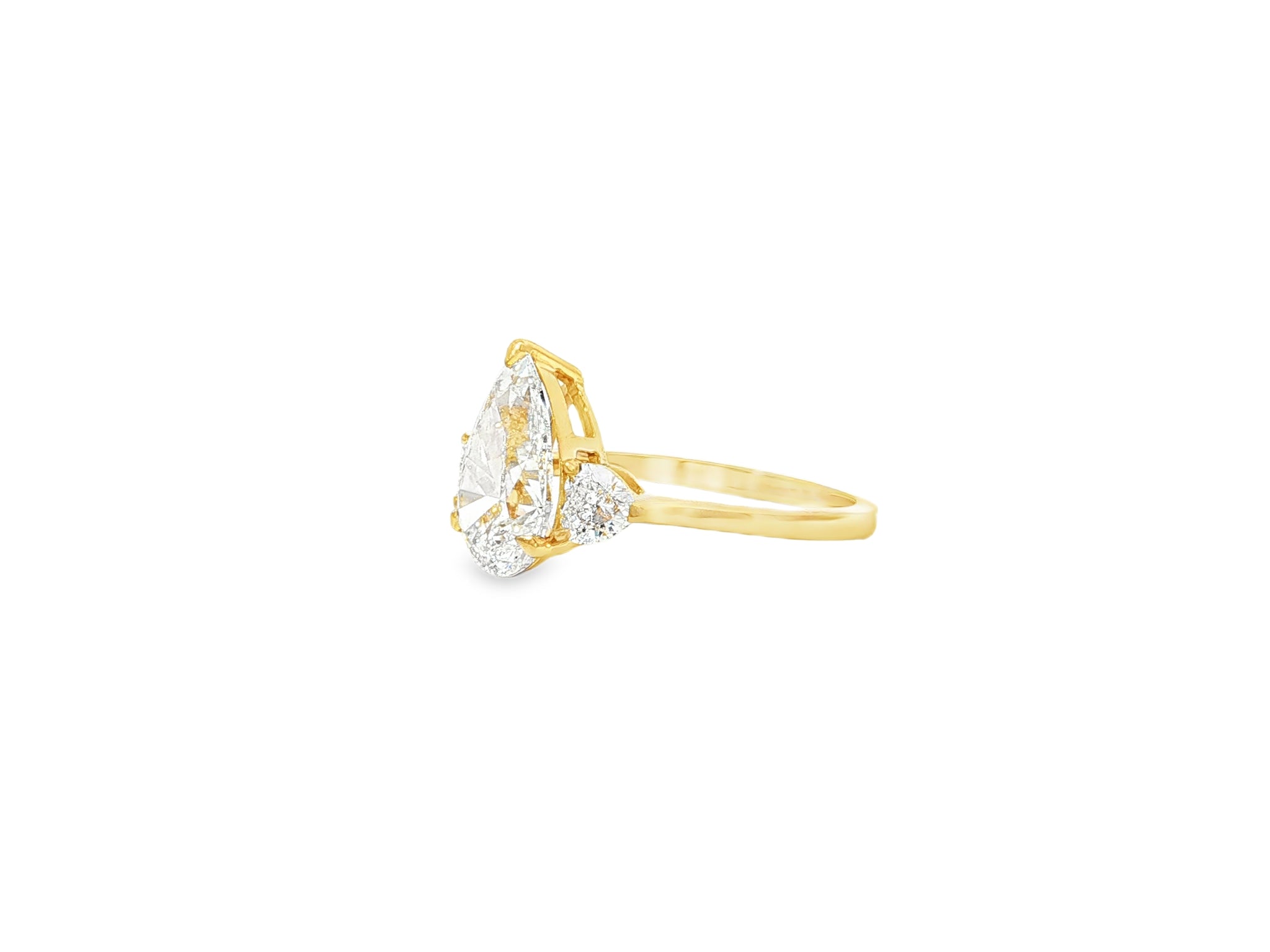 14k Gold Diamond Ring with Pear-Shaped Center & Side Accents 2.95ct