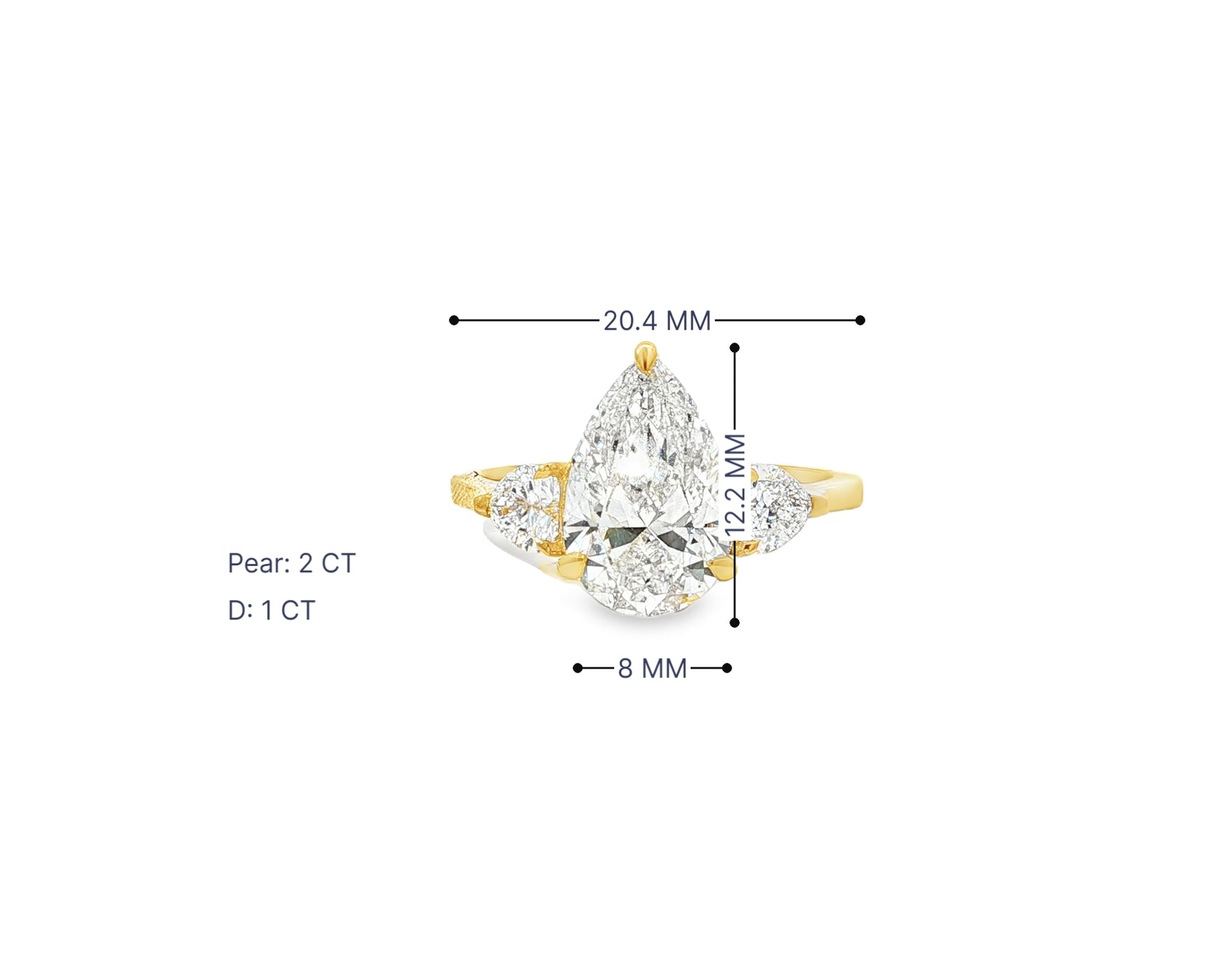 14k Gold Diamond Ring with Pear-Shaped Center & Side Accents 2.95ct