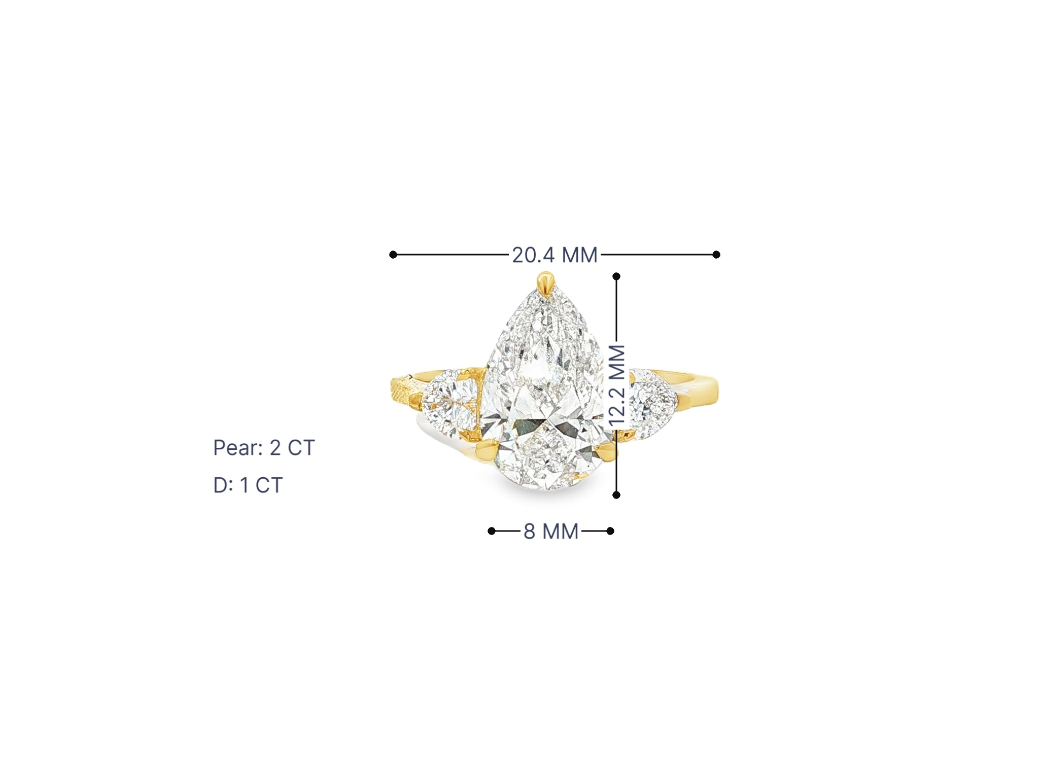 14k Gold Diamond Ring with Pear-Shaped Center & Side Accents 2.95ct