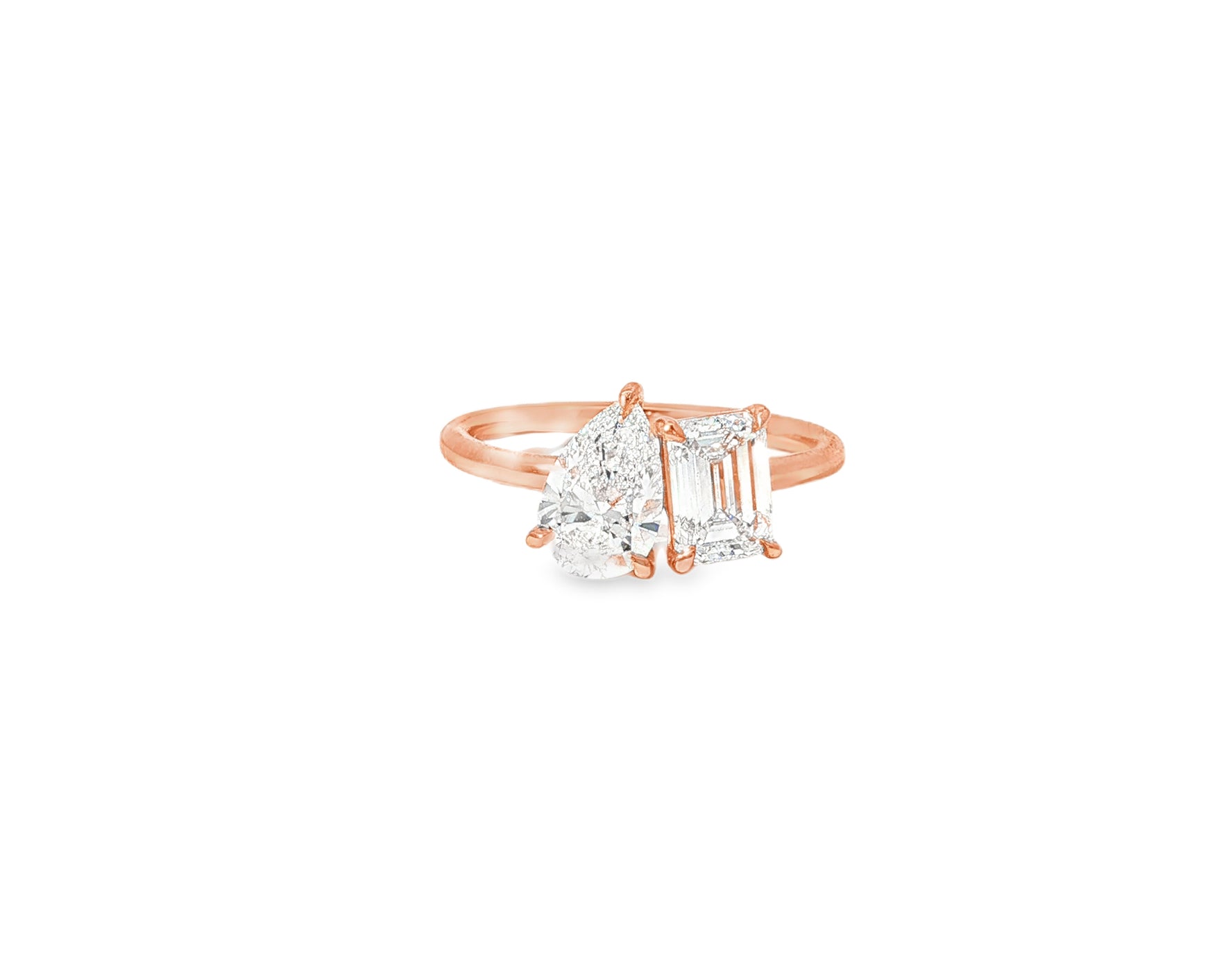 14k Gold Diamond Ring with Pear & Emerald-Cut Duo Design 2.00ct