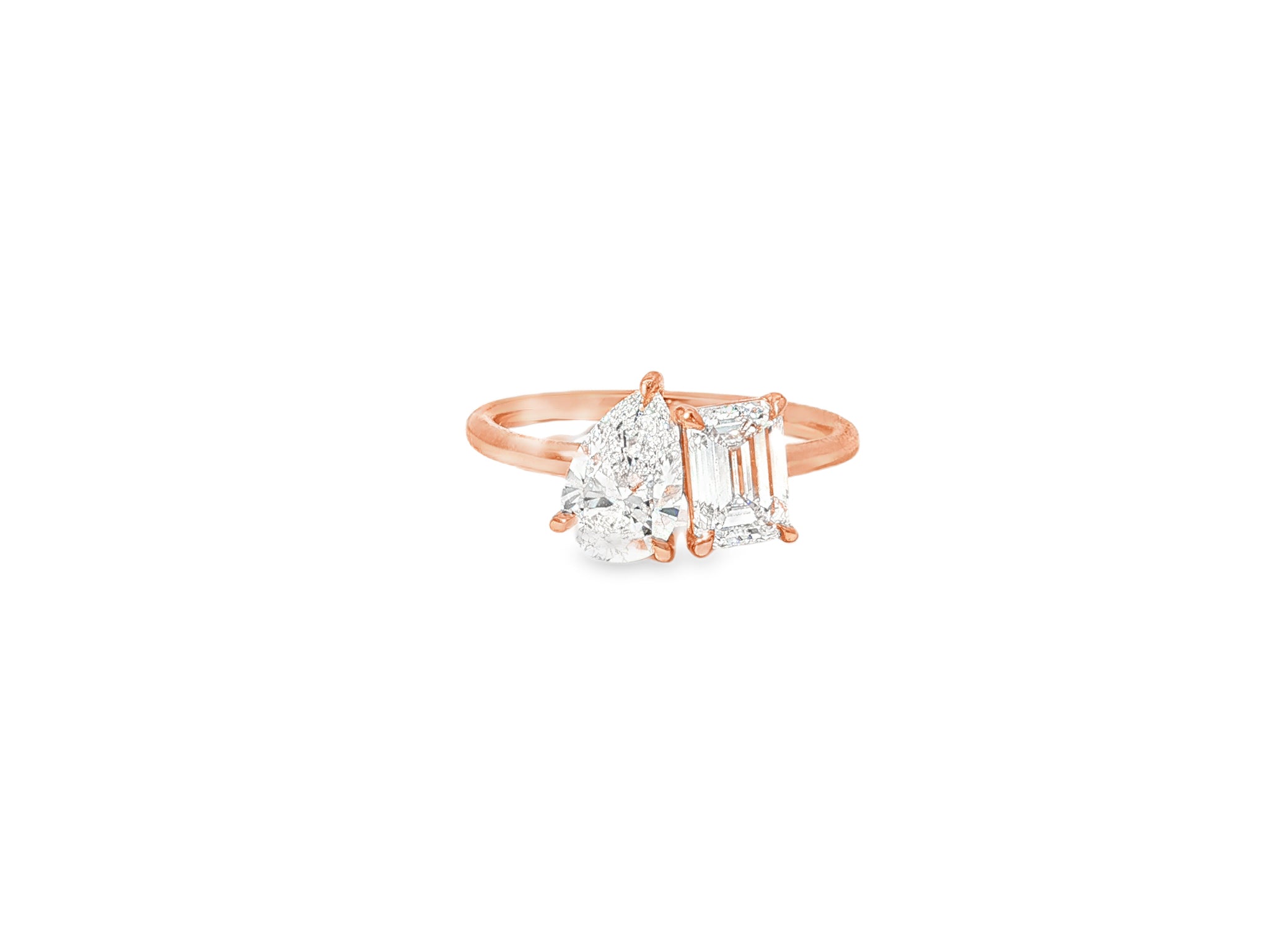 14k Gold Diamond Ring with Pear & Emerald-Cut Duo Design 2.00ct