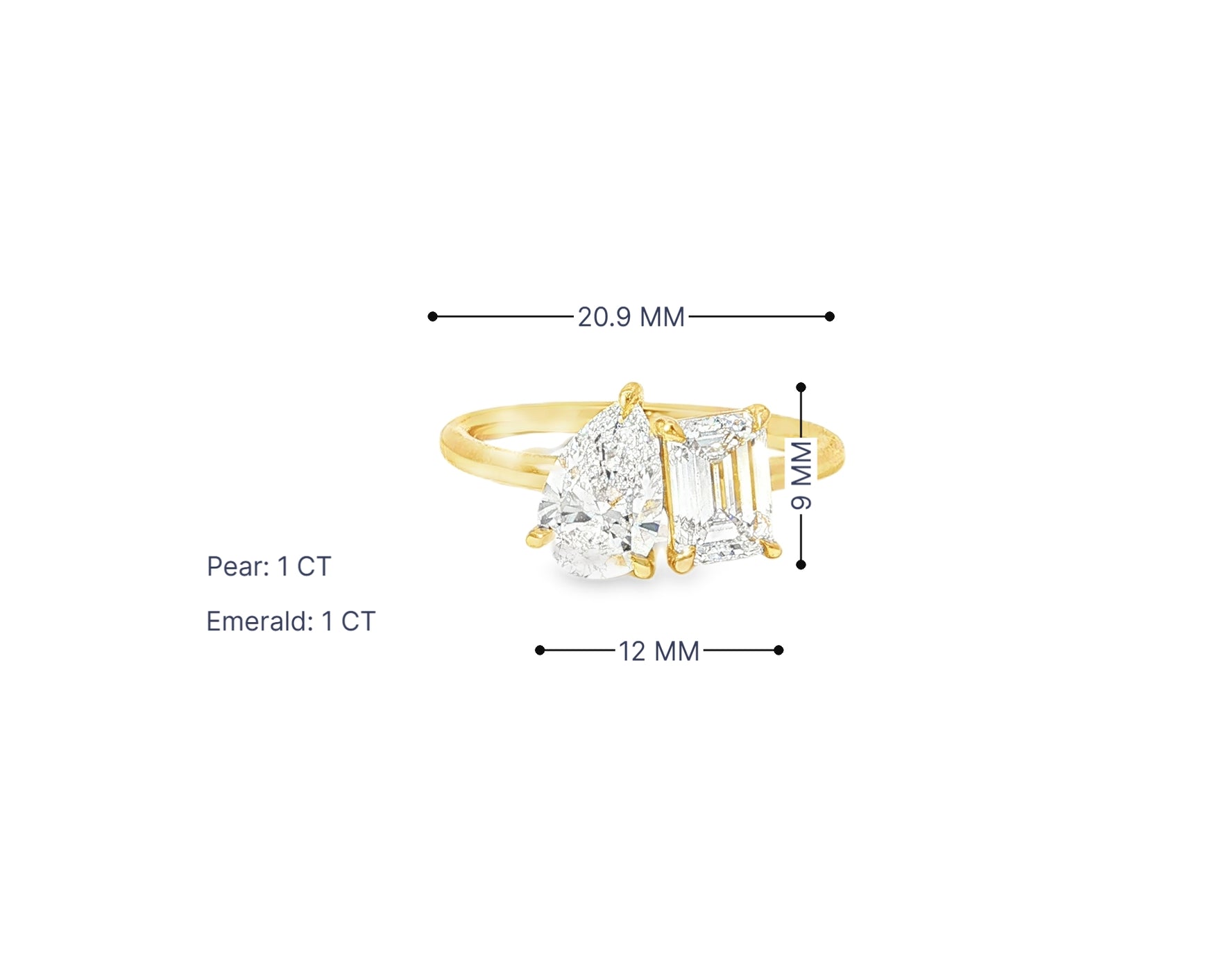 14k Gold Diamond Ring with Pear & Emerald-Cut Duo Design 2.00ct