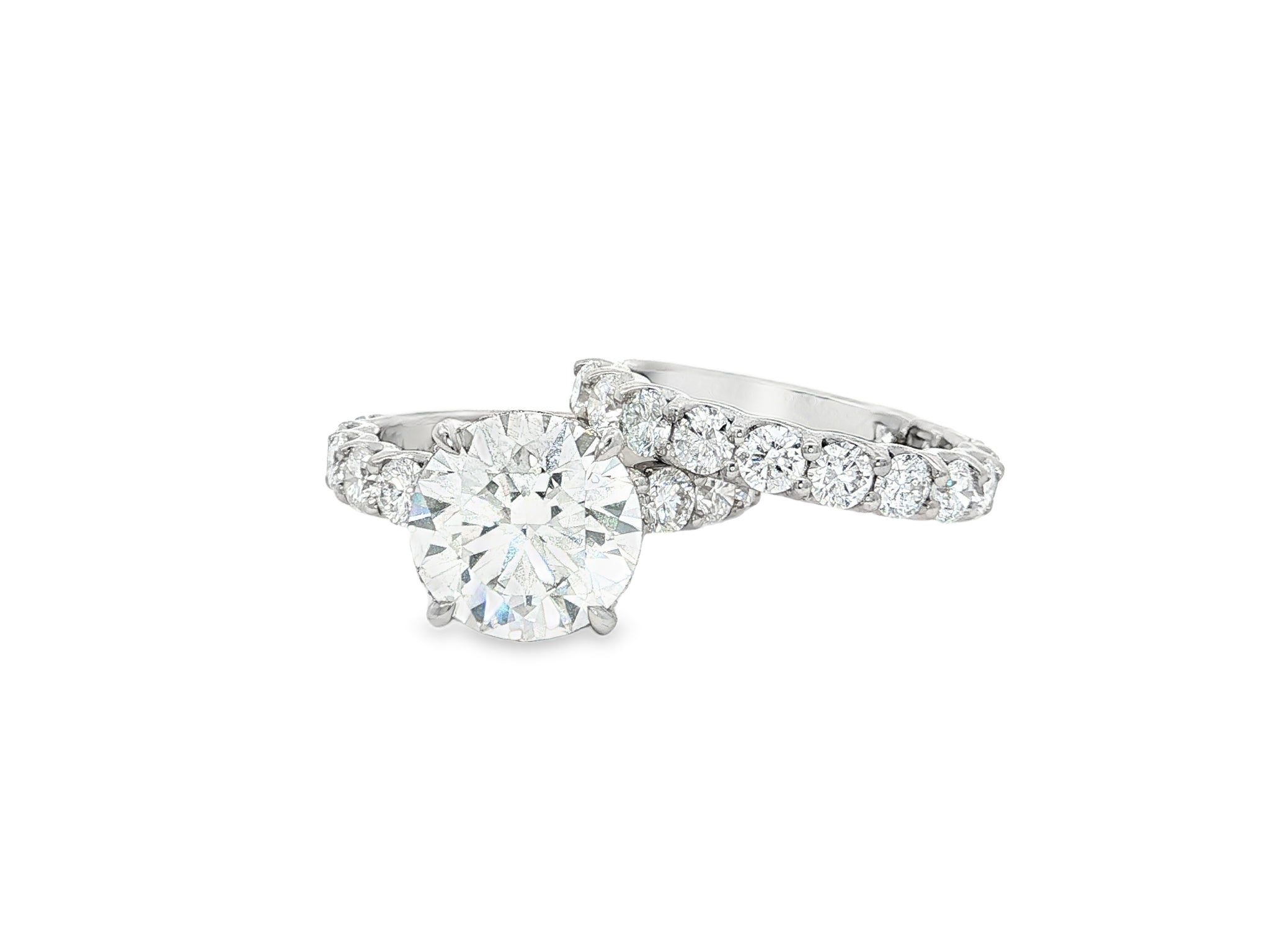 14k Gold Diamond Round Double Row Band Engagement Ring Set 7.53 CT