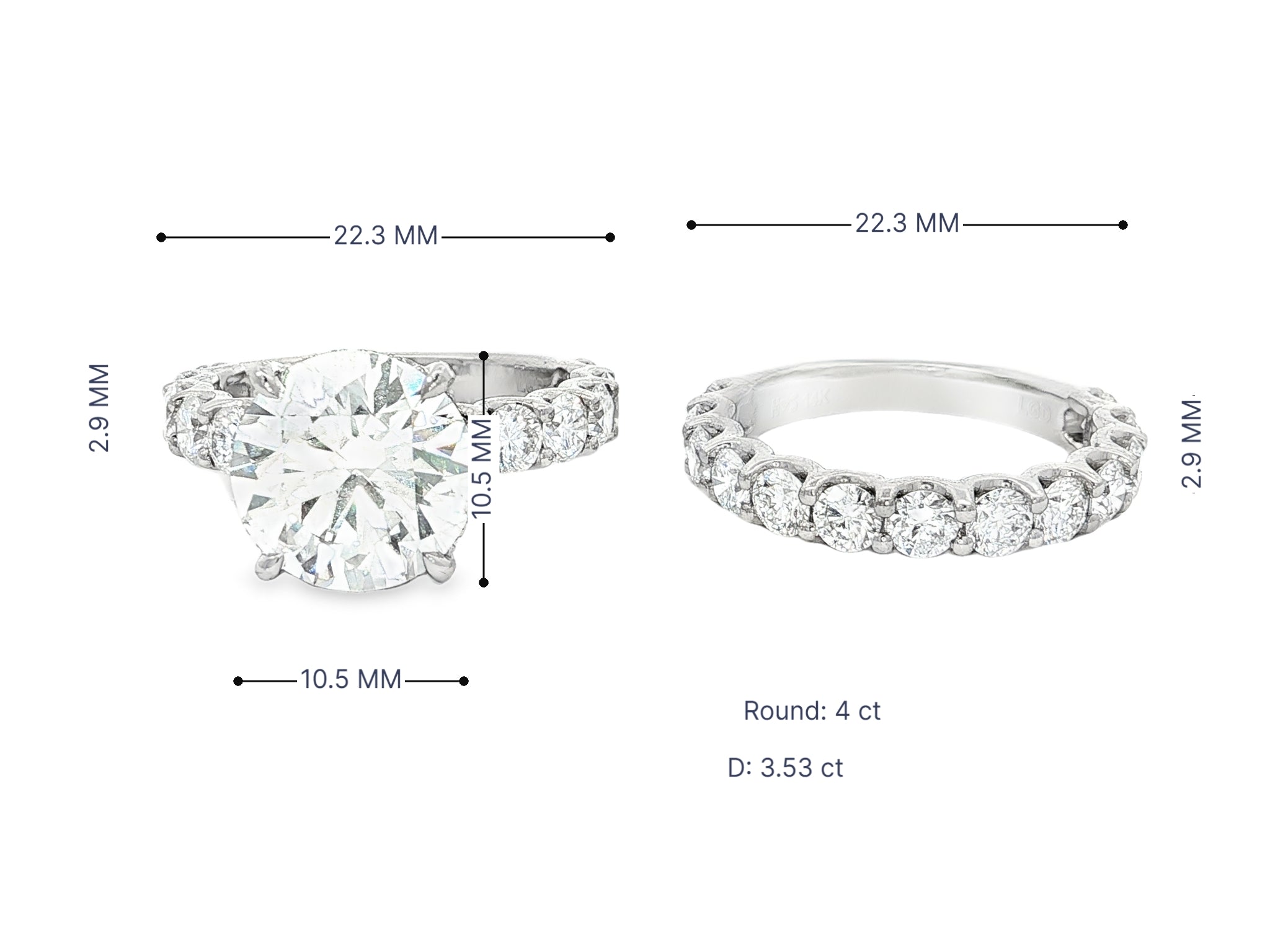 14k Gold Diamond Round Double Row Band Engagement Ring Set 7.53 CT