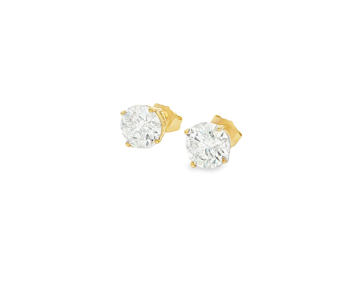 14K Gold Round Solitaire Four-Prong Stud Earrings 2.07 CT