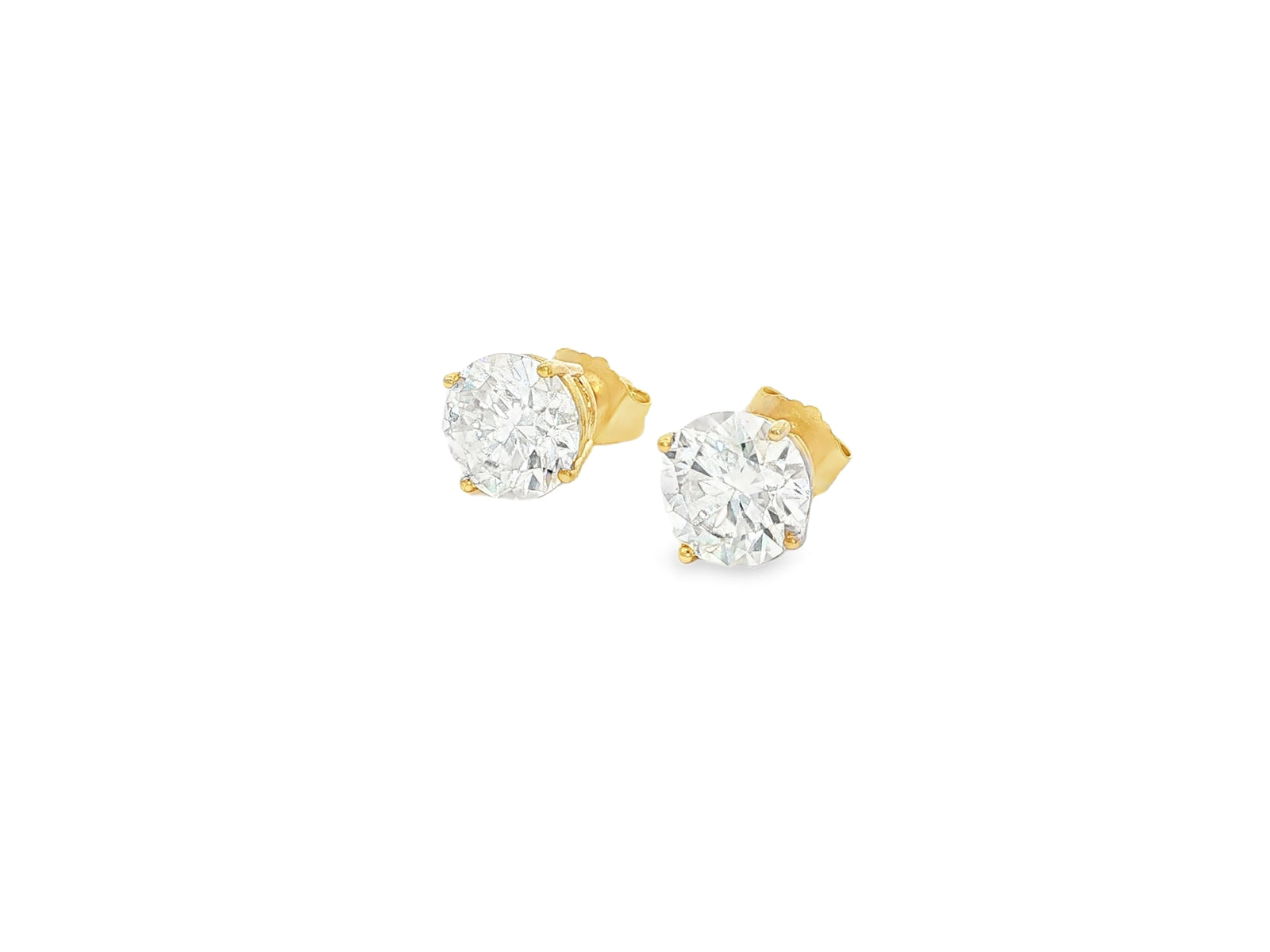 14K Gold Round Solitaire Four-Prong Stud Earrings 2.07 CT