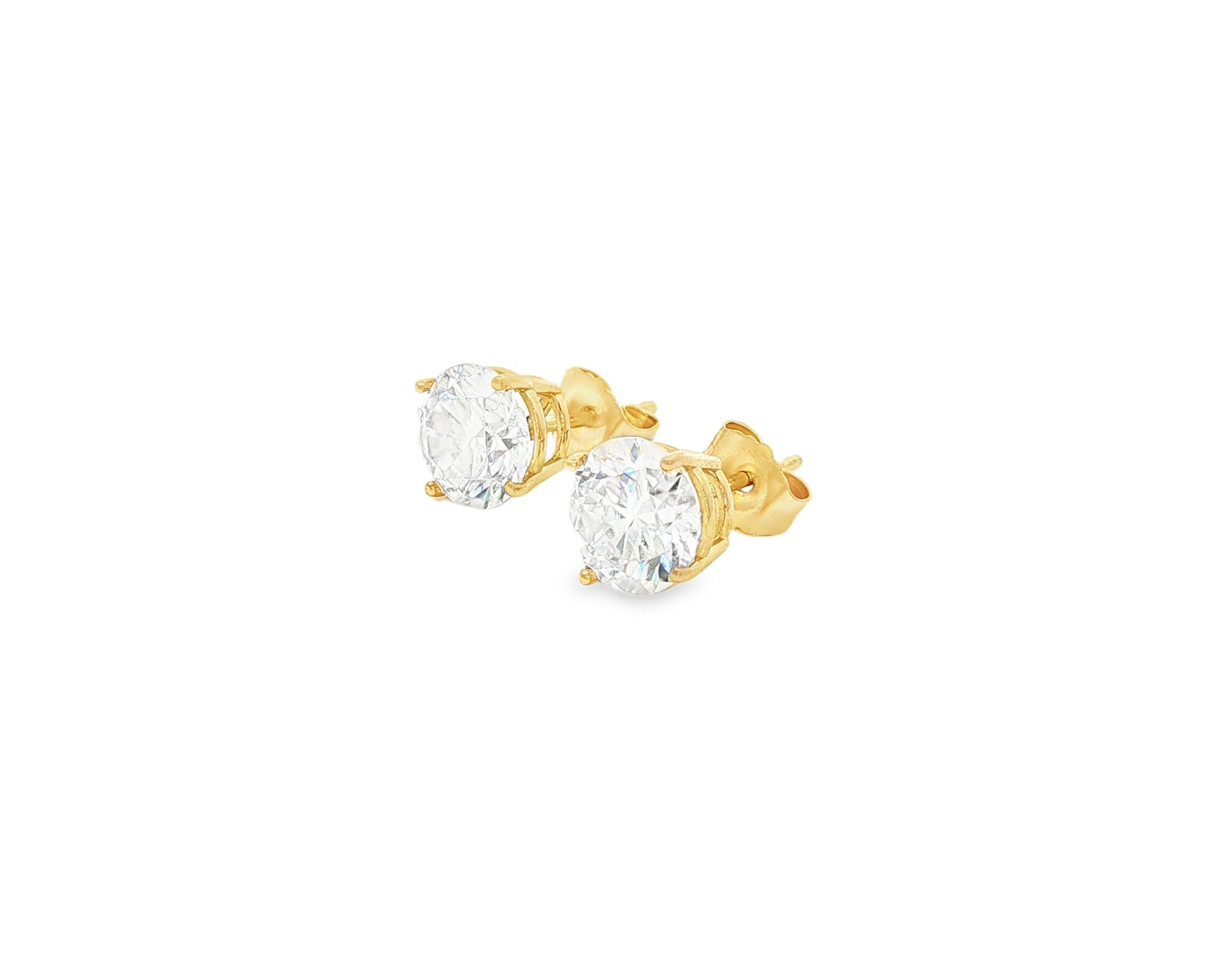 14K Gold Round Solitaire Four-Prong Stud Earrings 2.07 CT