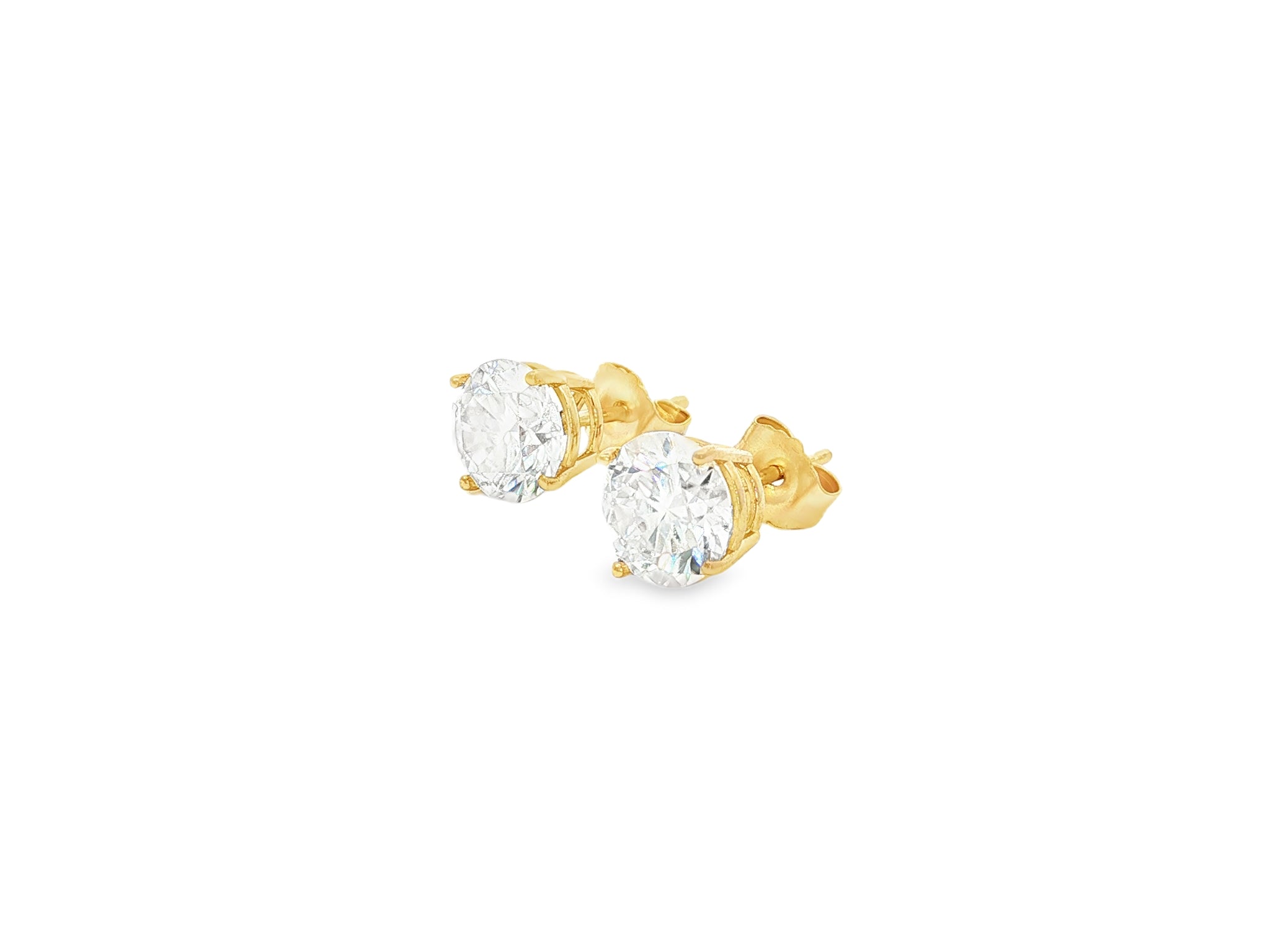14K Gold Round Solitaire Four-Prong Stud Earrings 2.07 CT