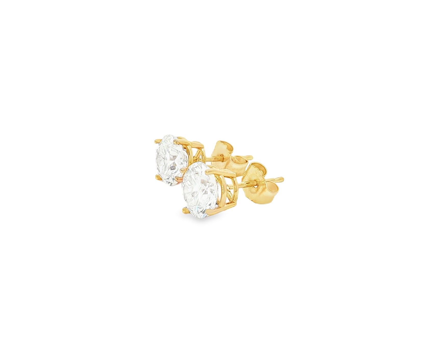 14K Gold Round Solitaire Four-Prong Stud Earrings 2.07 CT