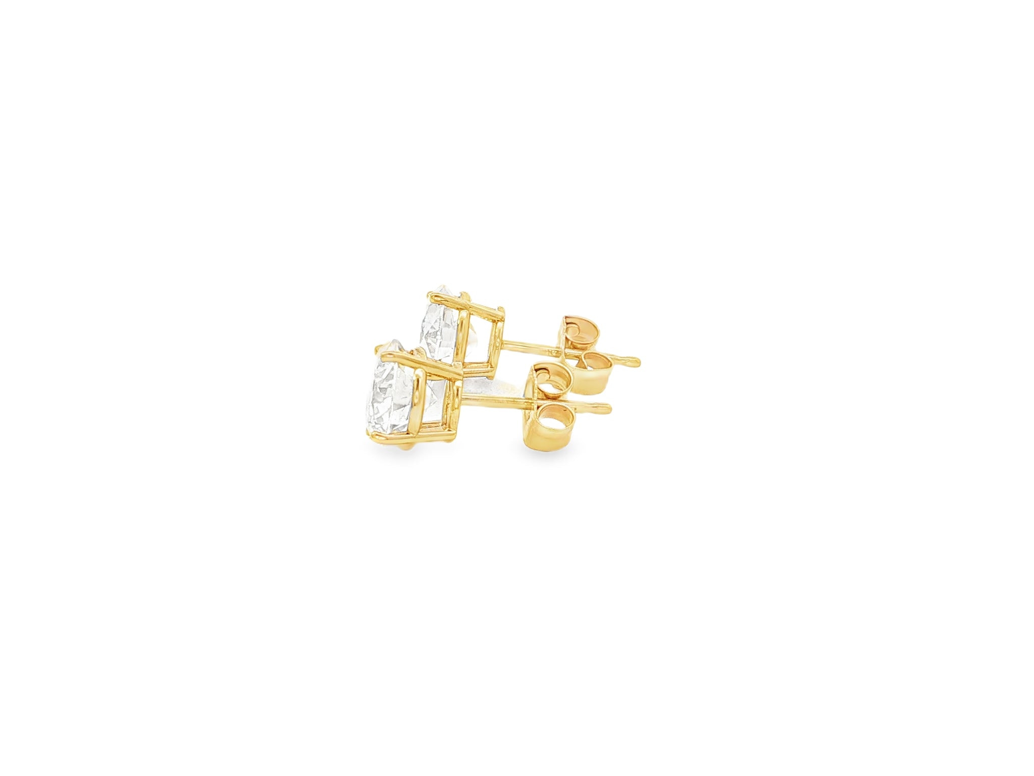 14K Gold Round Solitaire Four-Prong Stud Earrings 2.07 CT