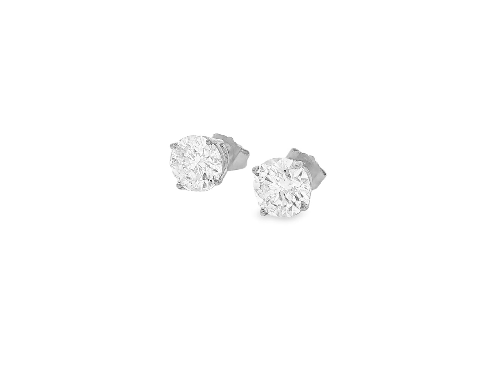 14K Gold Round Solitaire Four-Prong Stud Earrings 2.07 CT