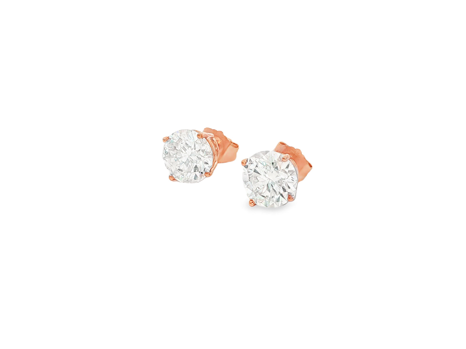 14K Gold Round Solitaire Four-Prong Stud Earrings 2.07 CT