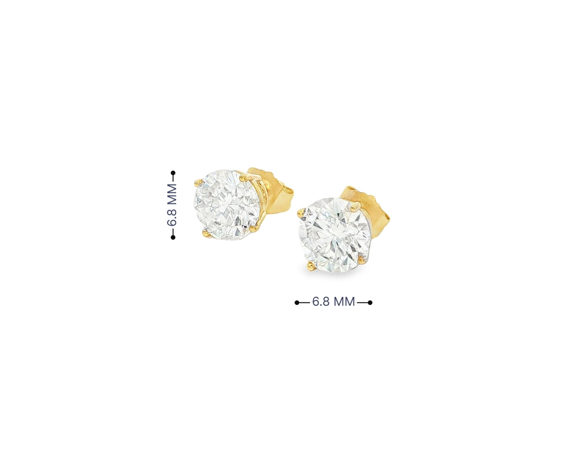 14K Gold Round Solitaire Four-Prong Stud Earrings 2.07 CT