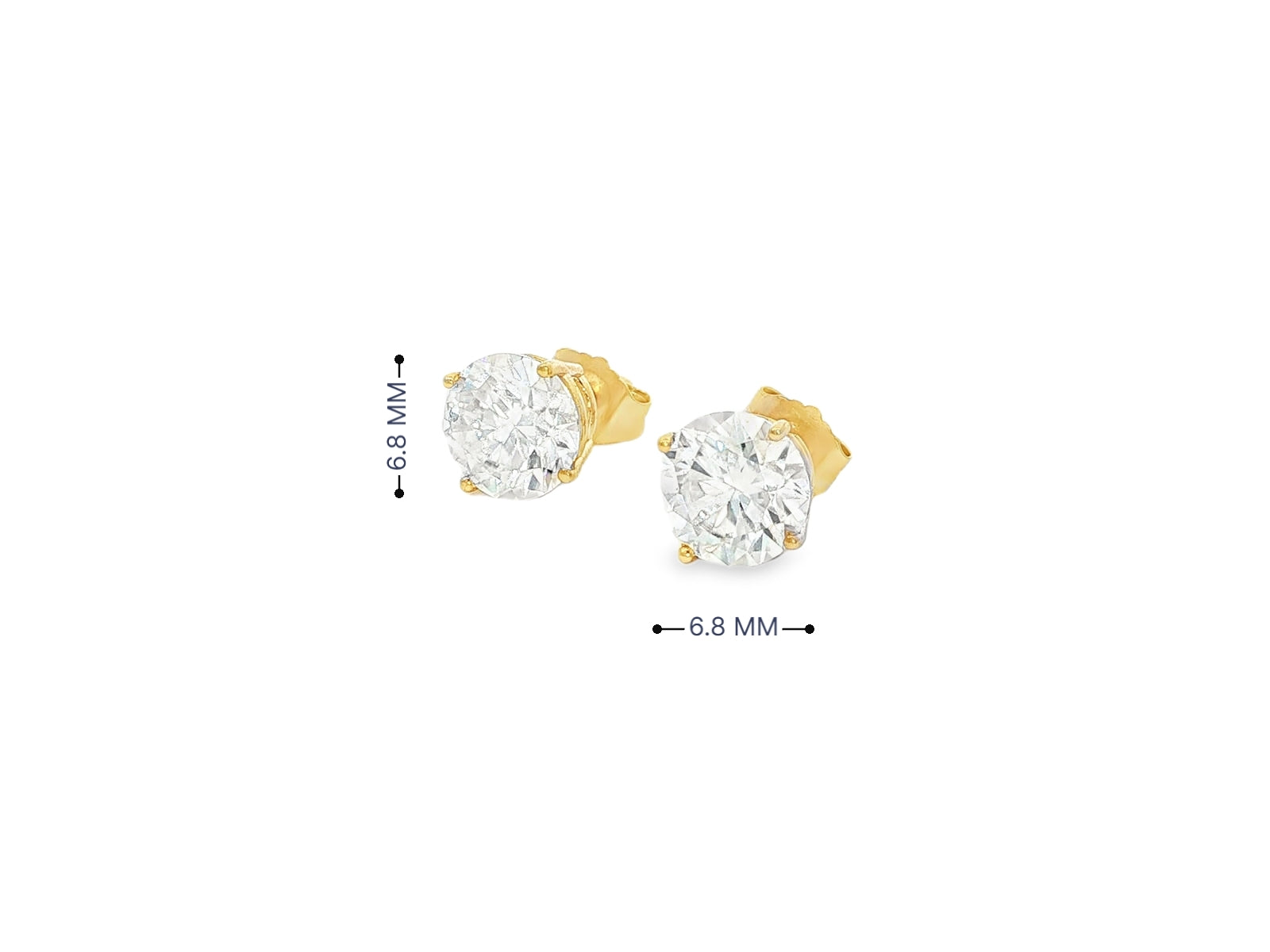 14K Gold Round Solitaire Four-Prong Stud Earrings 2.07 CT