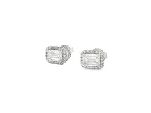 14k Gold Diamond Stud Earrings with Emerald-Cut Center & Halo Design 2.50ct