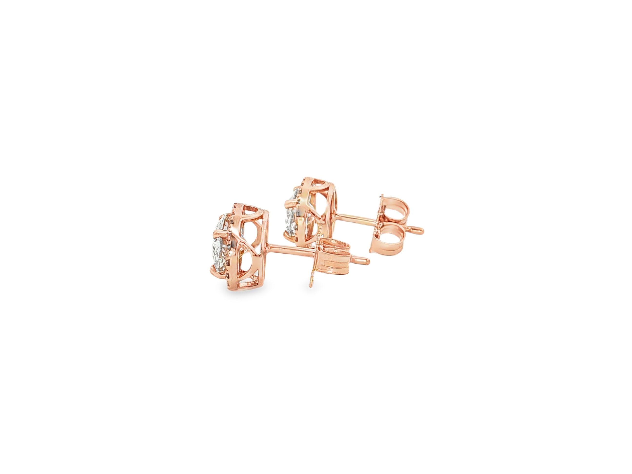 14k Gold Diamond Stud Earrings with Oval-Cut Center & Halo Design 2.50ct