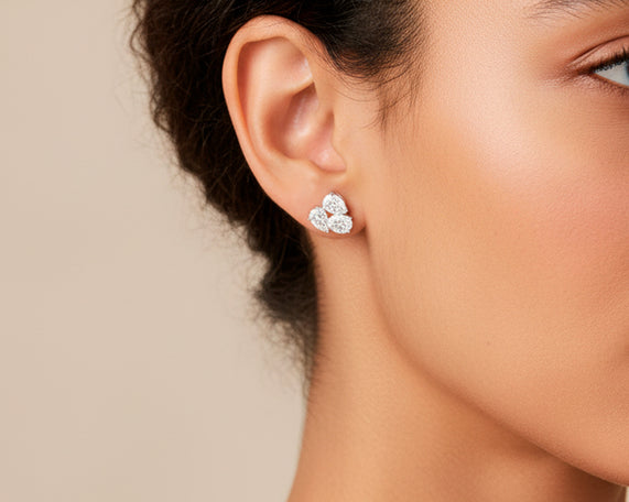 14k Gold Diamond Stud Earrings with Pear & Round-Cut Cluster Design 2.55ct
