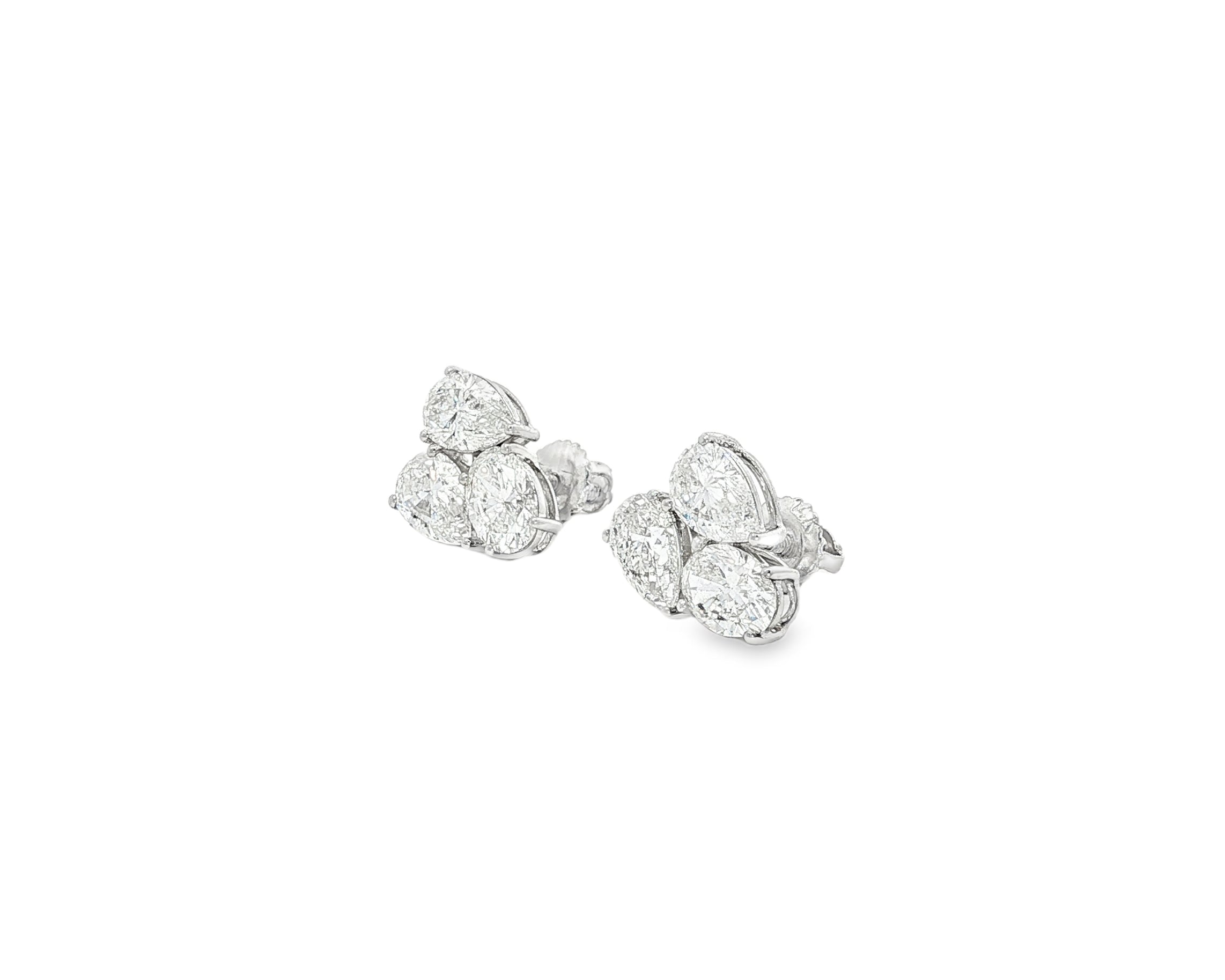 14k Gold Diamond Stud Earrings with Pear & Round-Cut Cluster Design 2.55ct