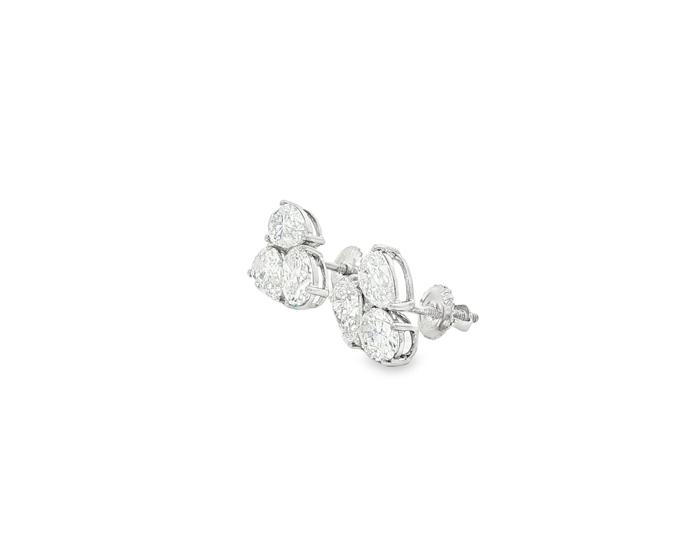 14k Gold Diamond Stud Earrings with Pear & Round-Cut Cluster Design 2.55ct