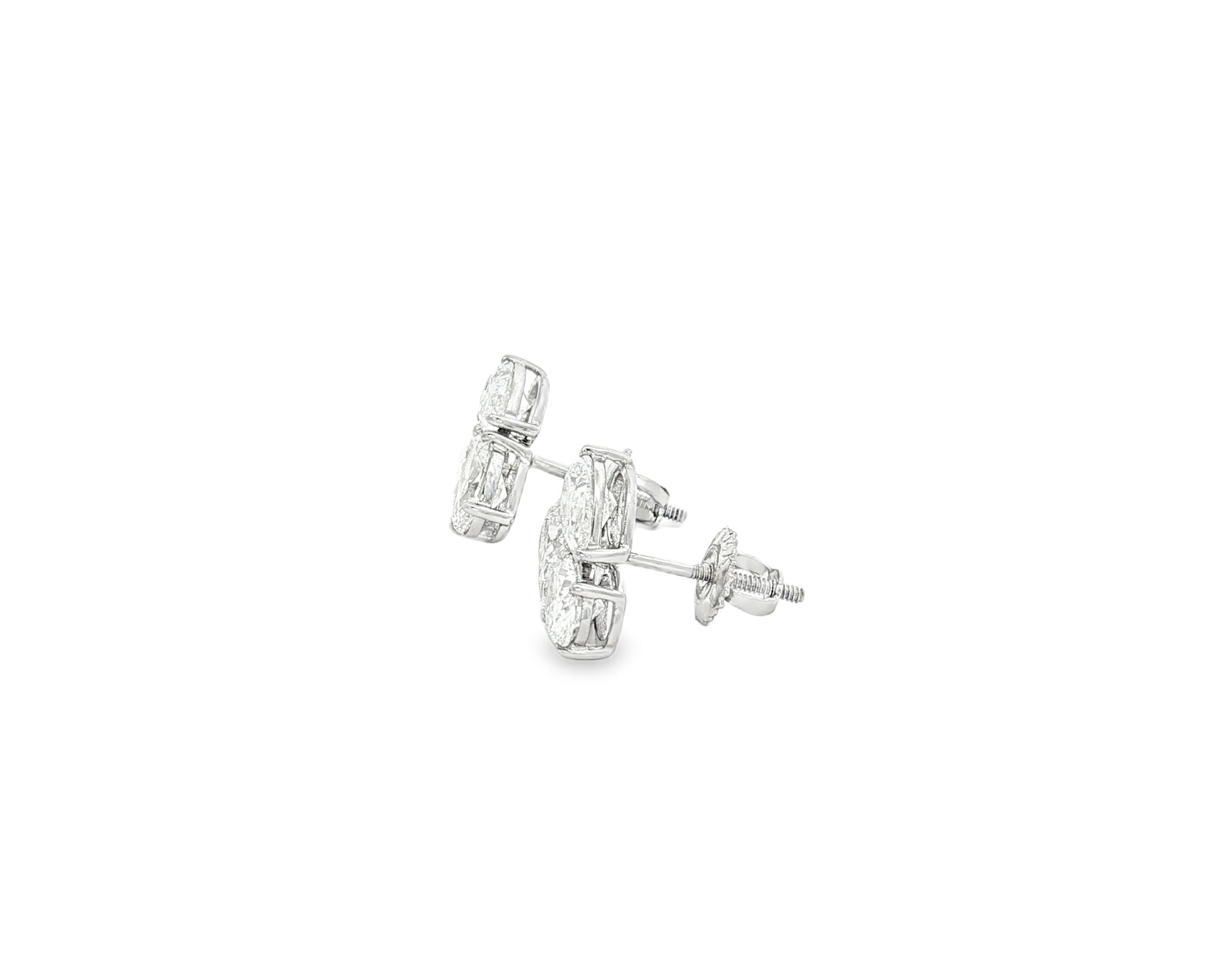 14k Gold Diamond Stud Earrings with Pear & Round-Cut Cluster Design 2.55ct